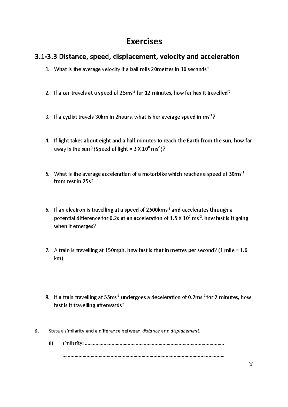 Exercises Questions Exercises 3 1 3 Distance Speed Displacement