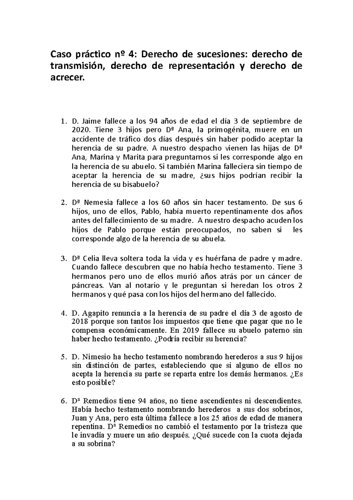 Practica 4 Sucesiones - Caso Práctico Nº 4: Derecho De Sucesiones ...