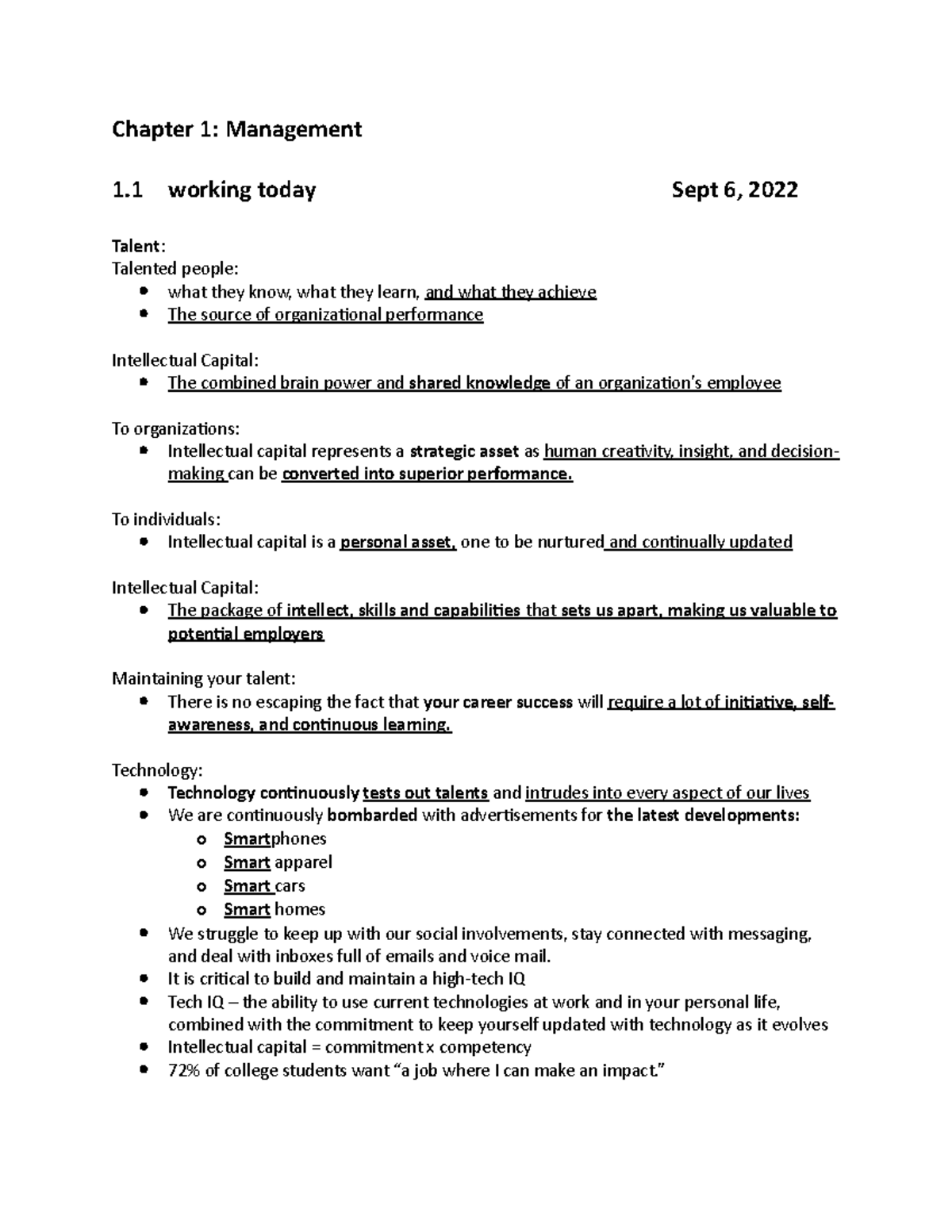 Chapter 1- Management - Notes - Chapter 1: Management 1 Working Today ...