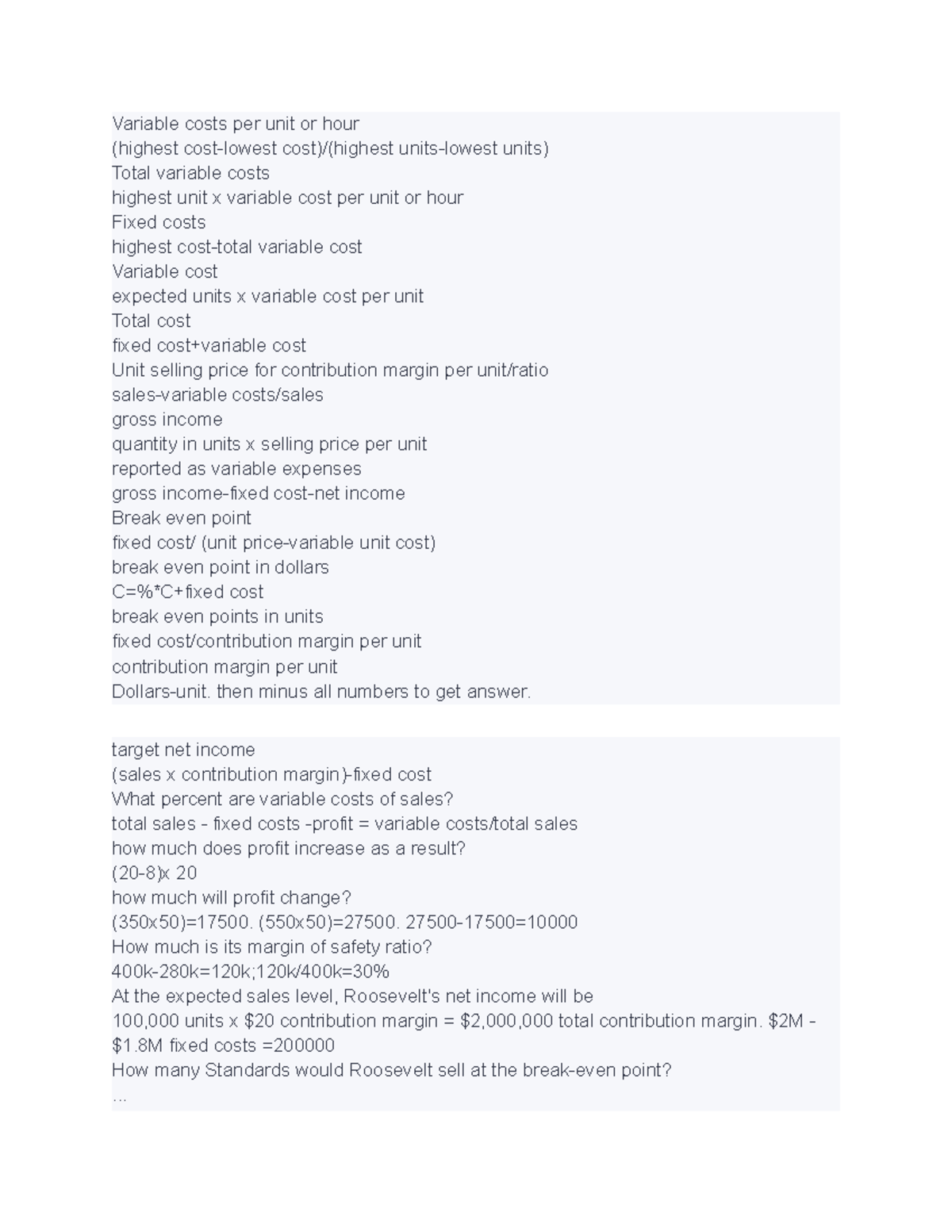 lecture notes professsor lafon - Variable costs per unit or hour ...