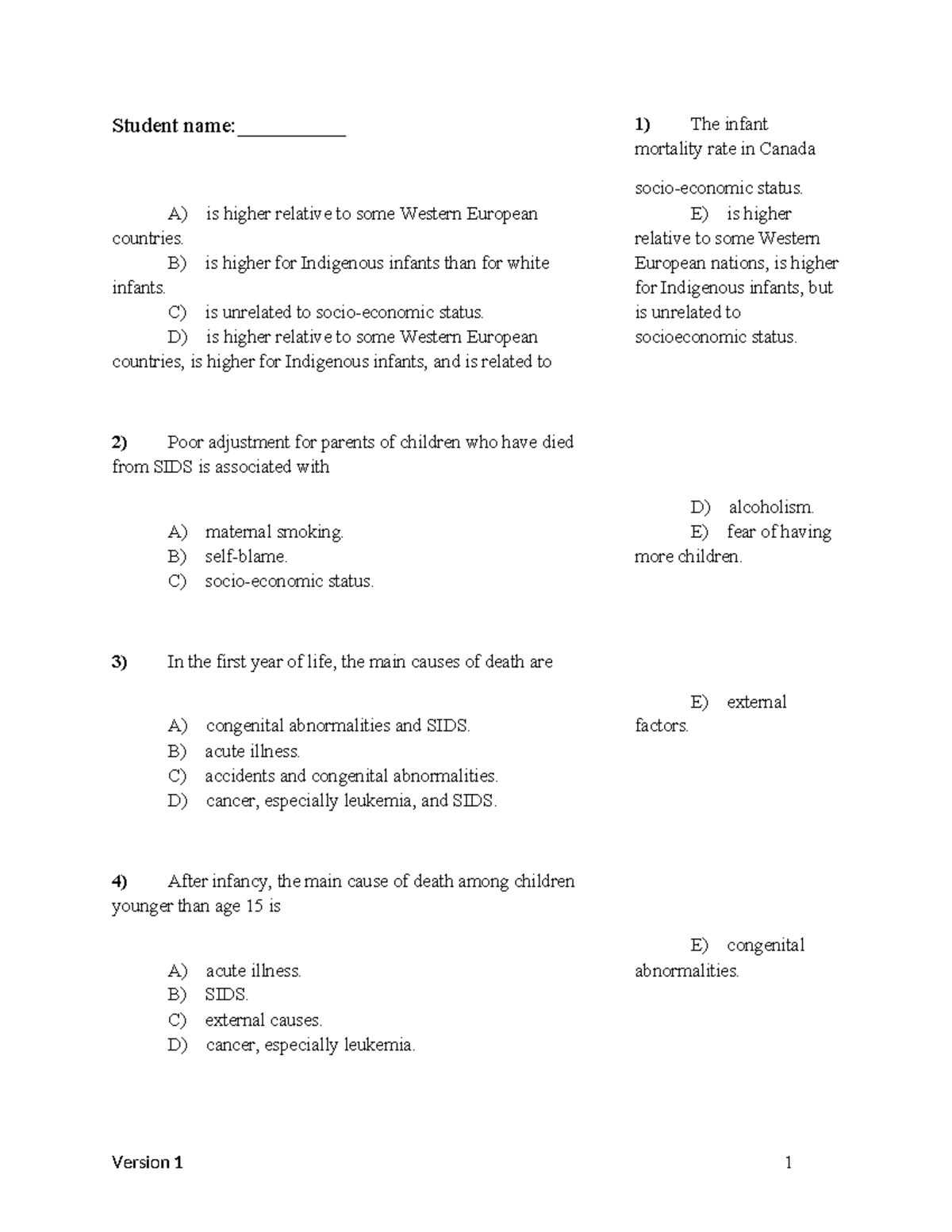 Chapter 12 Test Bank version 1 Student name__________ 1) The infant