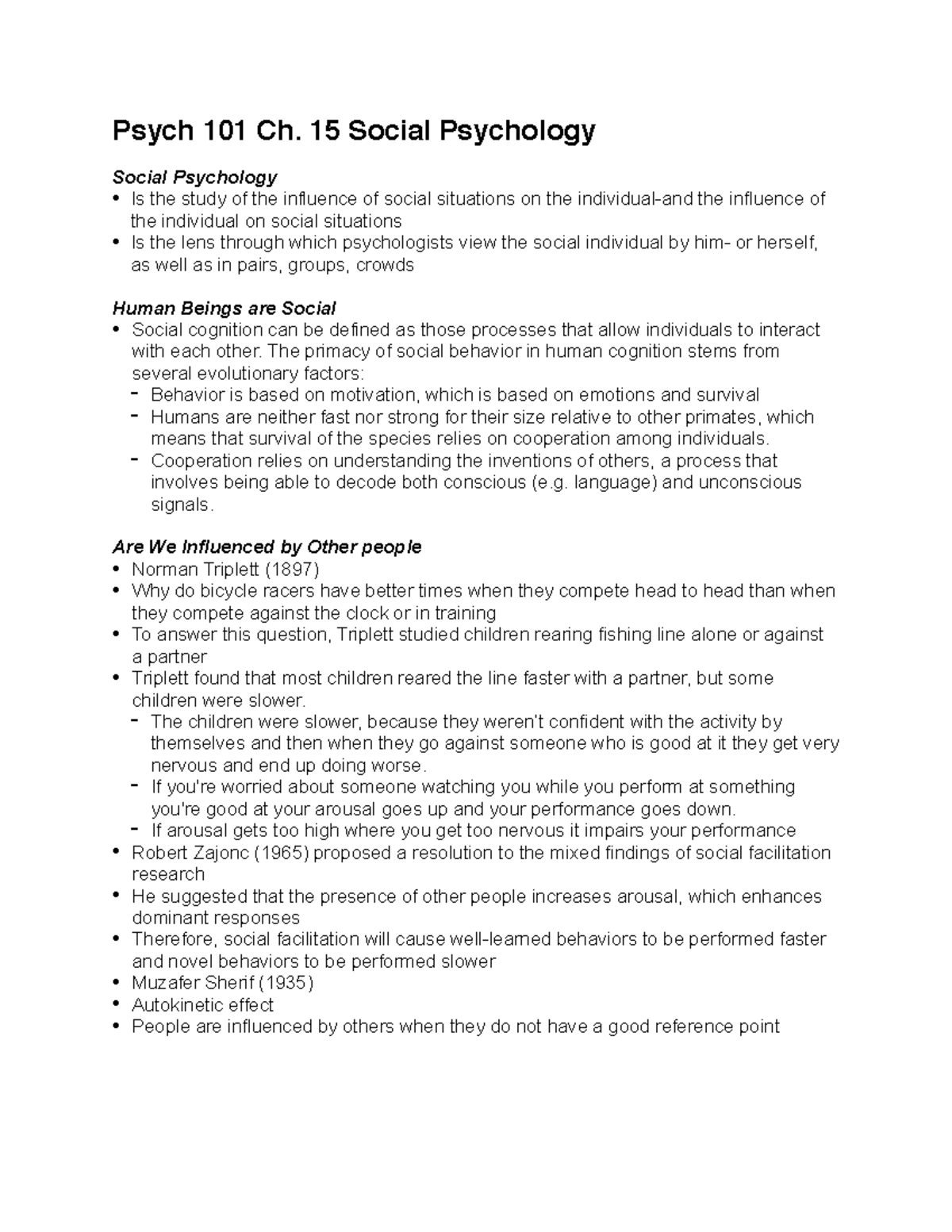 Psych 101 Ch. 15 Social Psych - Psych 101 Ch. 15 Social Psychology ...