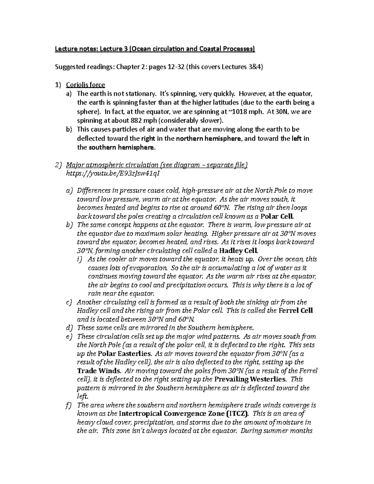Lecture notes 3 - Lecture notes: Lecture 3 (Ocean circulation and ...