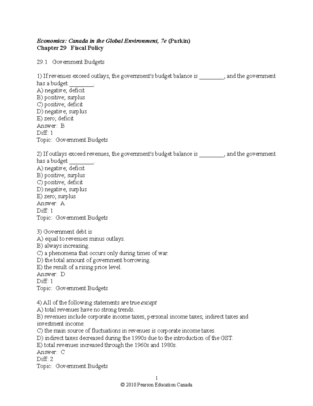 Chapter 29 - practice questions from chatper 29 - Economics: Canada in ...