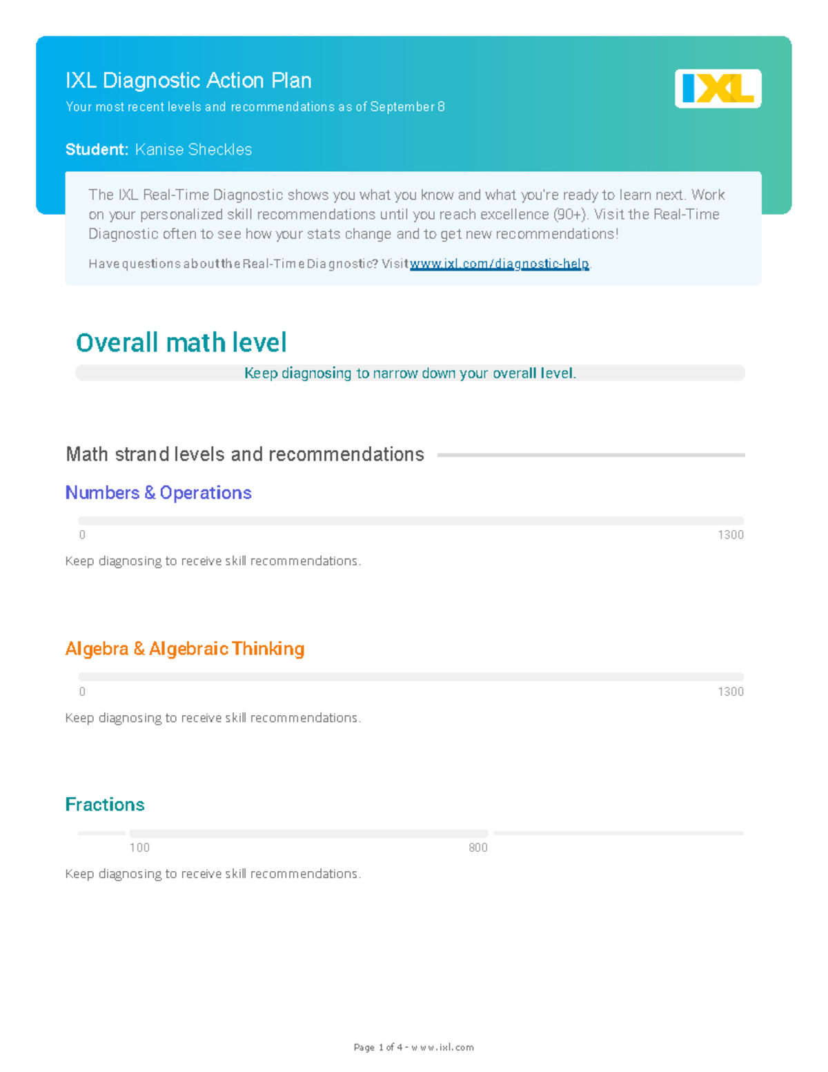 IXL - Diagnostic report - IXL Diagnostic Action Plan Your most recent ...