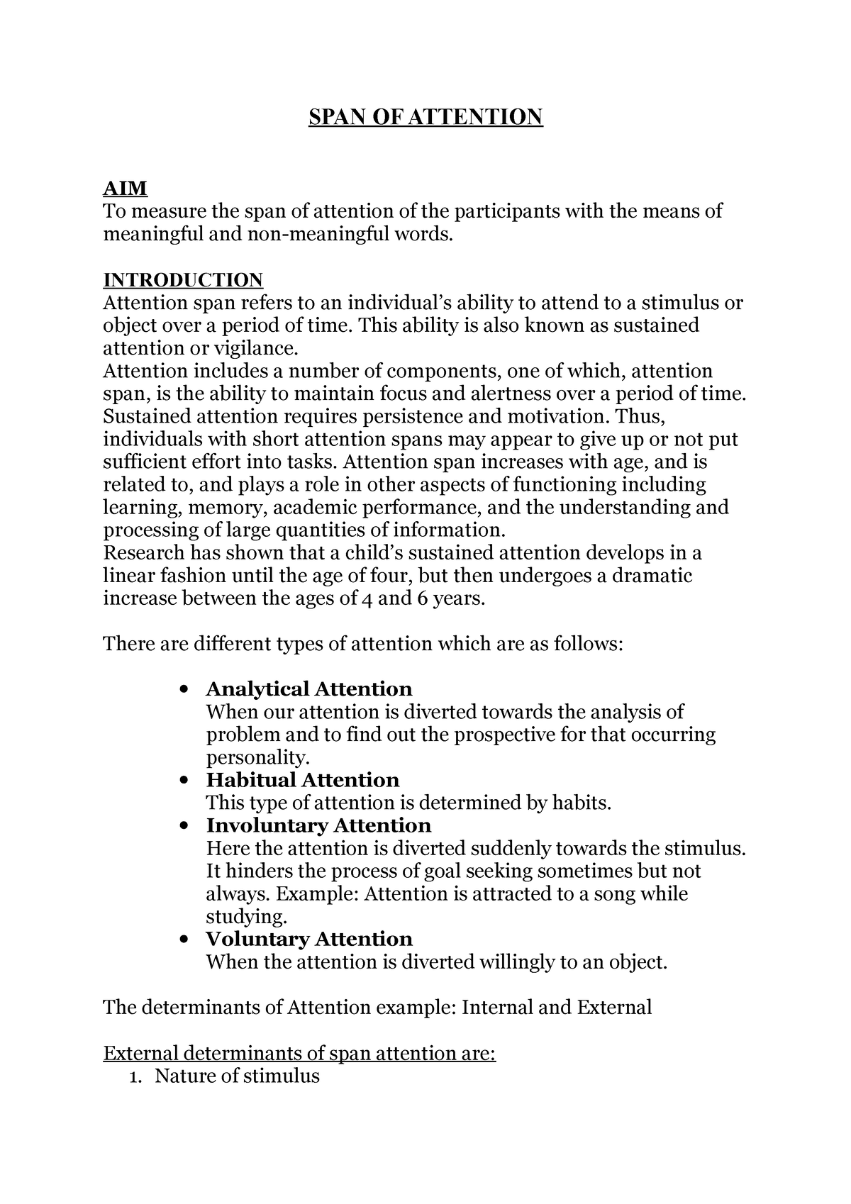 span of attention psychology experiment