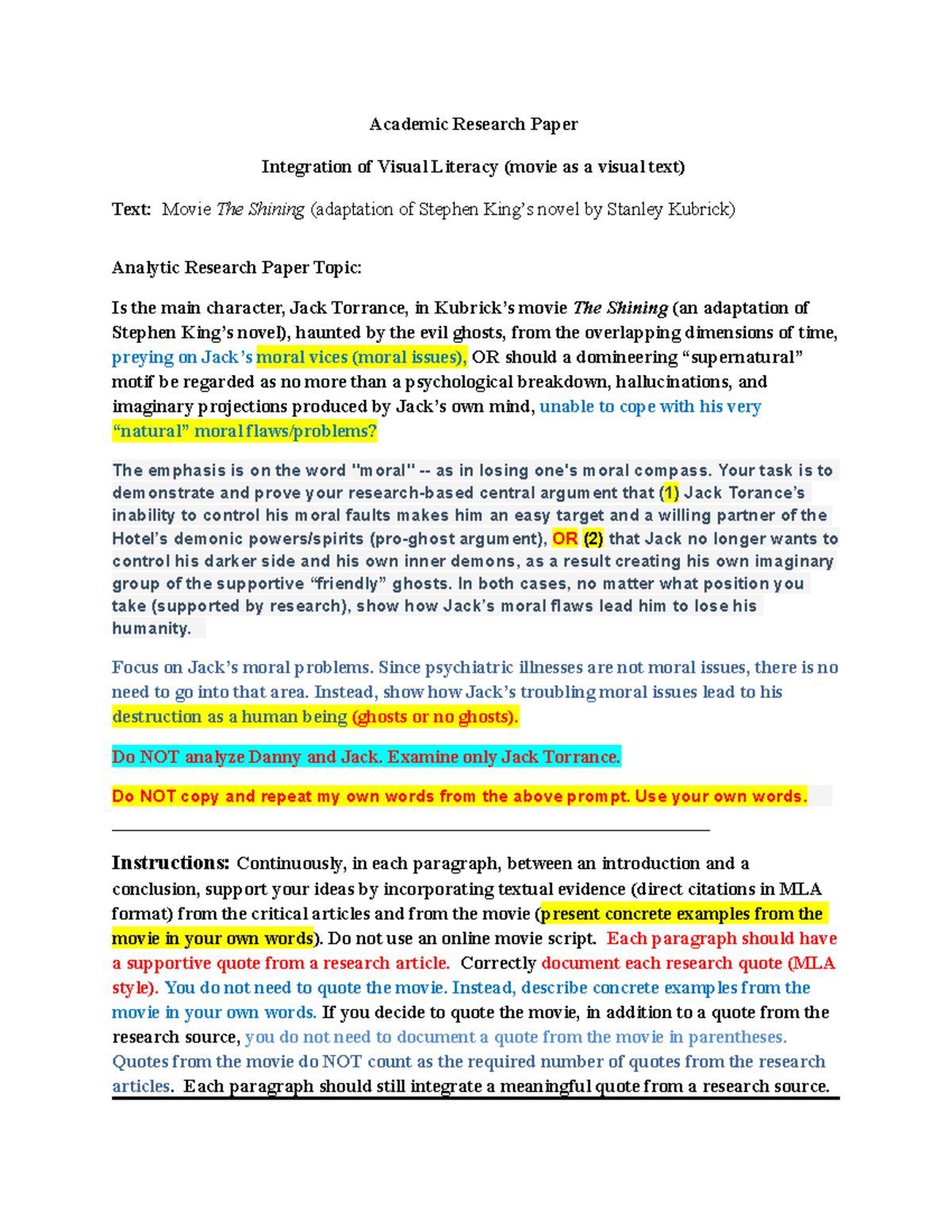 The Shining only research paper topic FDU 2022 - Academic Research ...