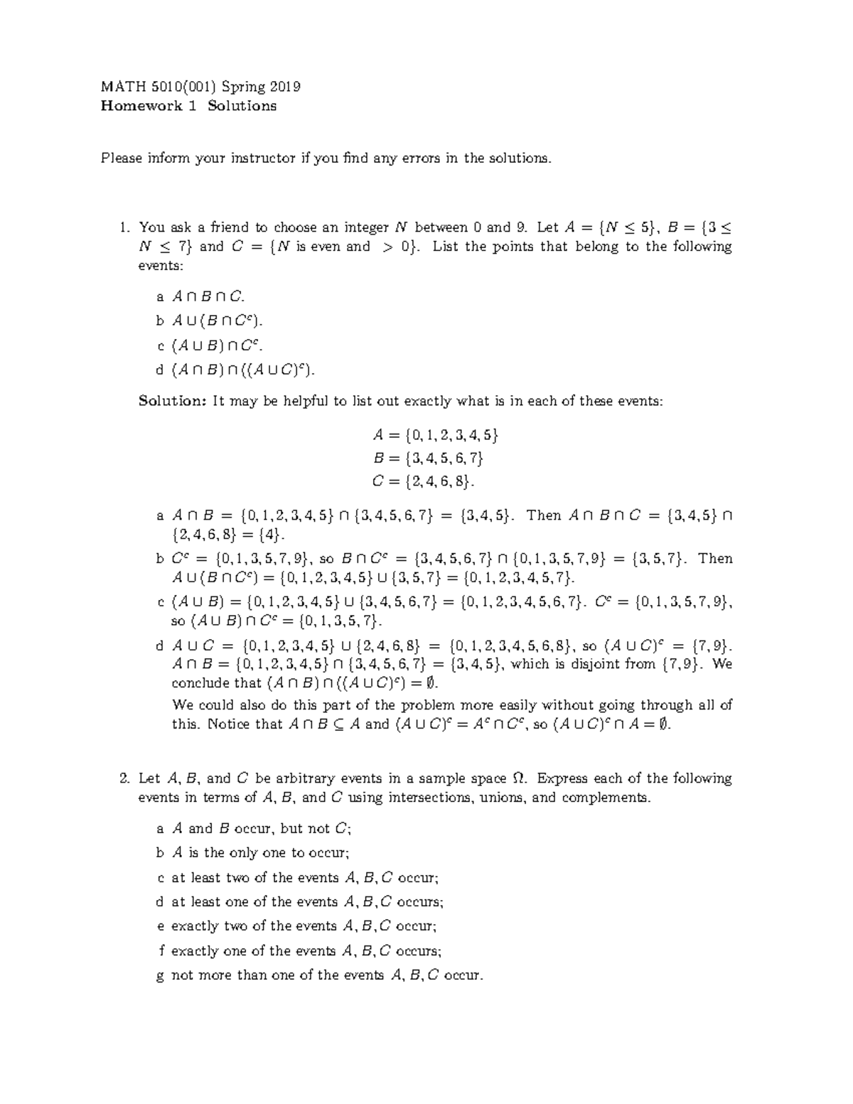 HW1 - Intro to Probability - MATH 5010(001) Spring 2019 Homework 1 ...