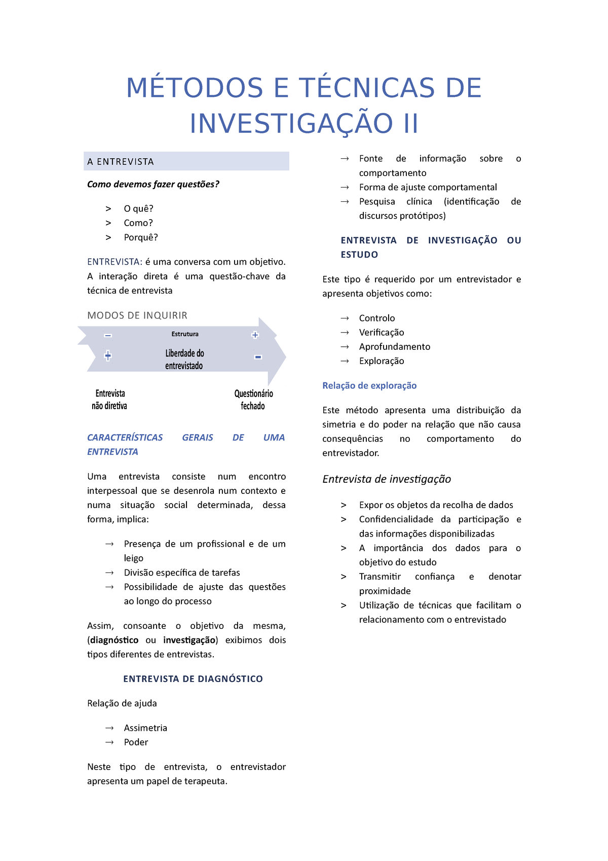 Apontamentos 2ª Mini Ficha MÉtodos E TÉcnicas De InvestigaÇÃo Ii A Entrevista Como Devemos 3250