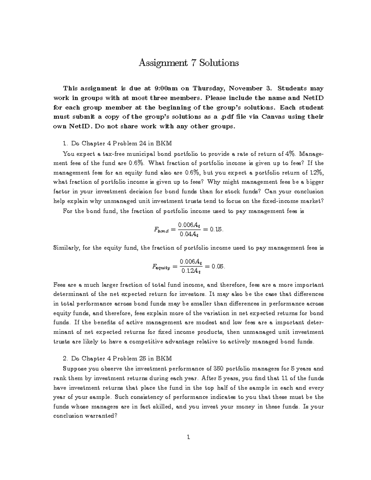 Assignment 7sol 221103 Assignment 7 Solutions This assignment is due