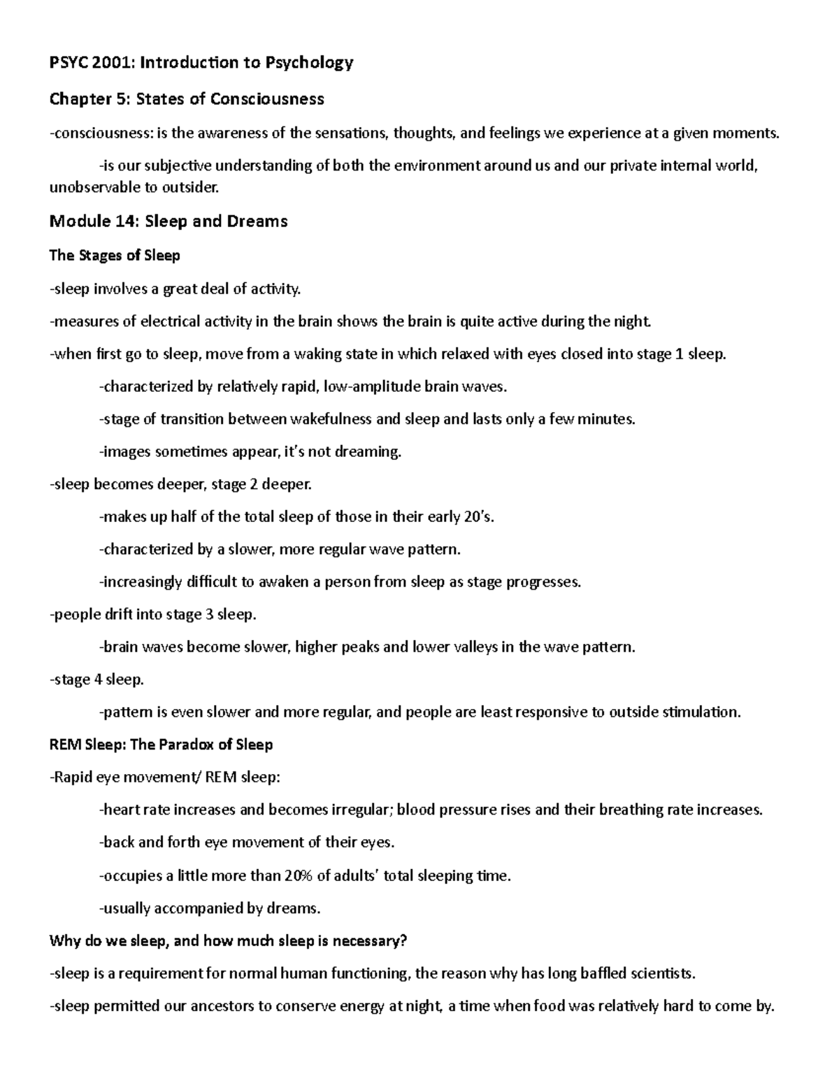 Chapter 5 Notes - Intro to Psychology - PSYC 2001: Introduction to ...