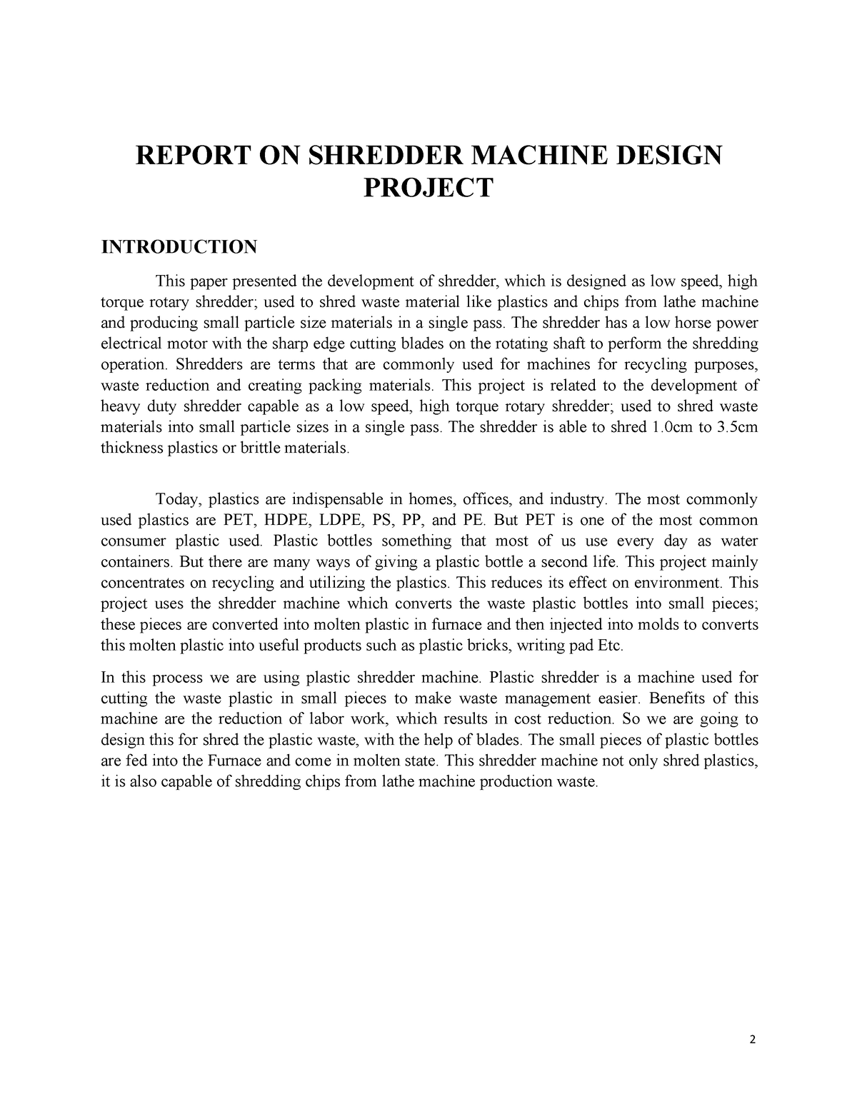 plastic shredder machine thesis