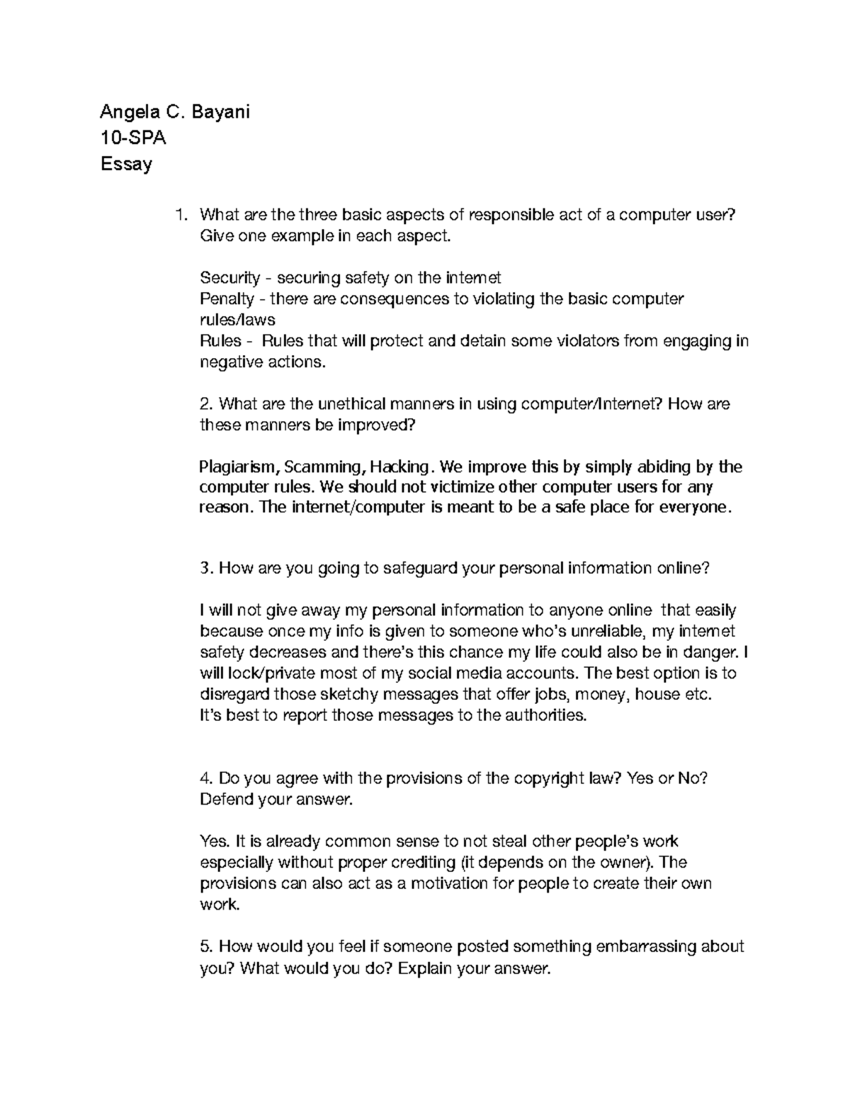 Computer Essays - Angela C. Bayani 10-SPA Essay What are the three ...