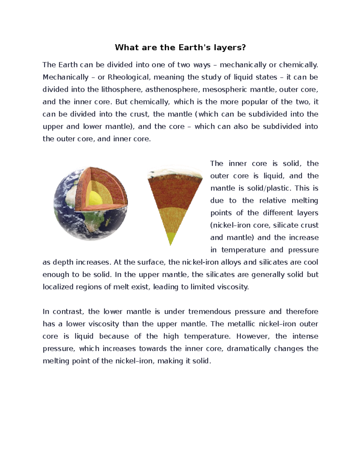 Output 2 - SCience - What are the Earth's layers? The Earth can be ...