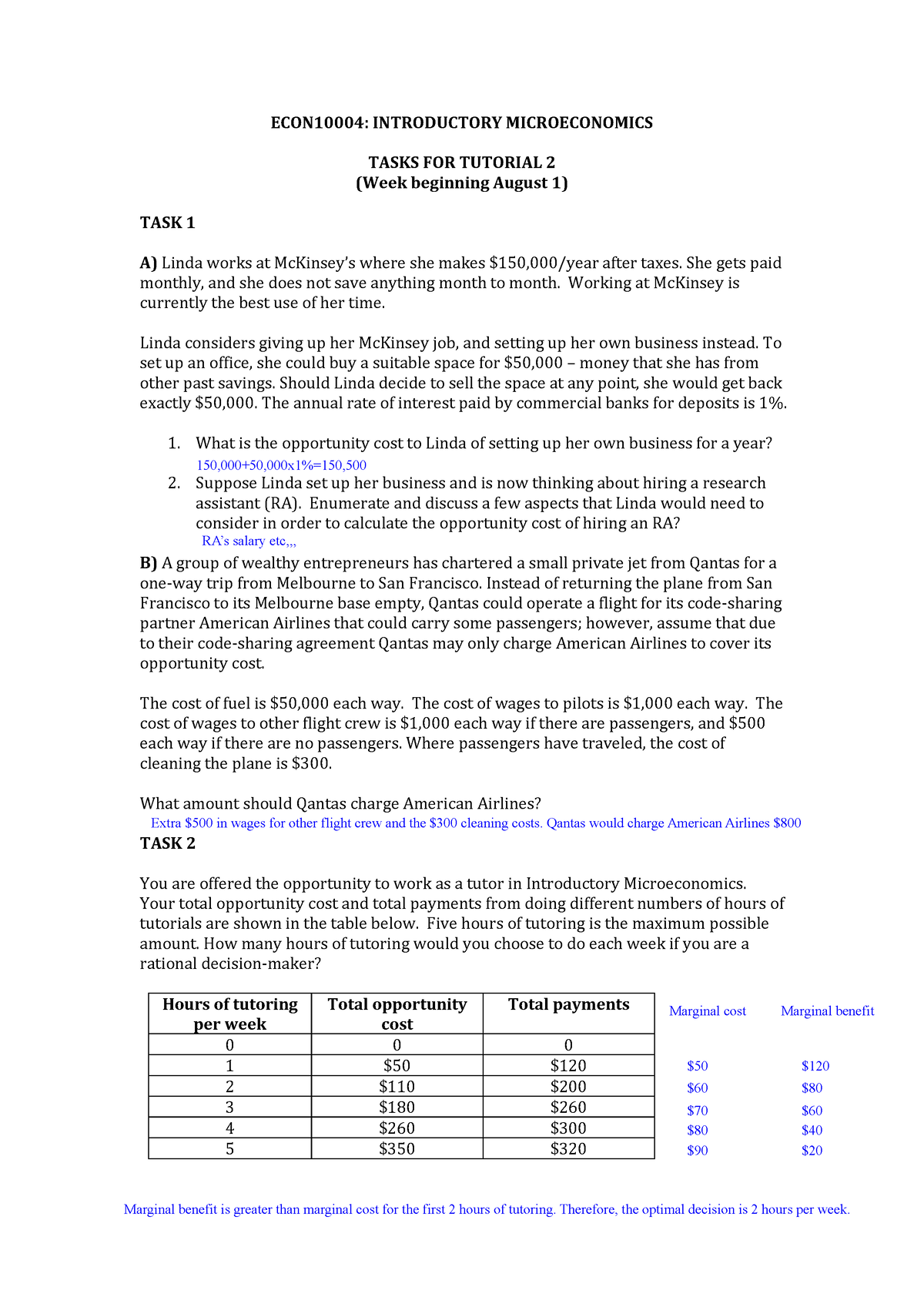 microeconomics assignment questions and answers