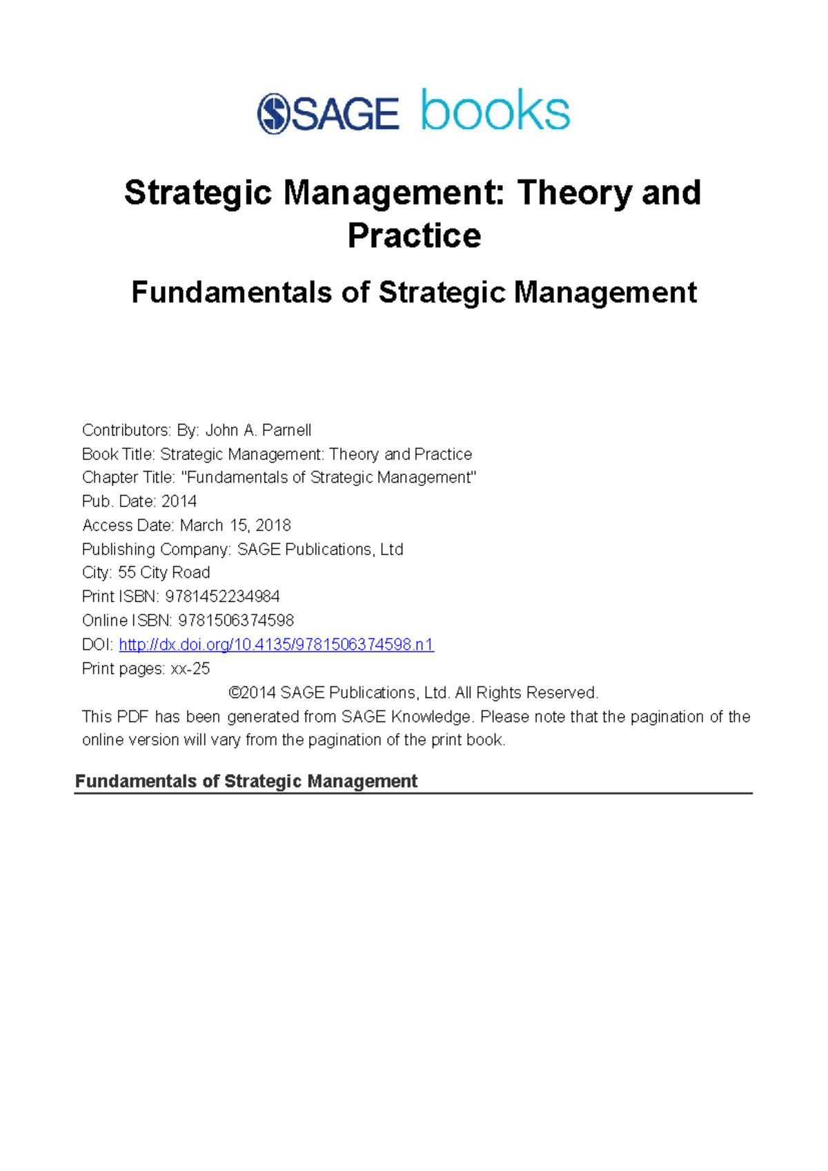 Chapter 1 - Summary Strategic Management - Strategic Management: Theory ...