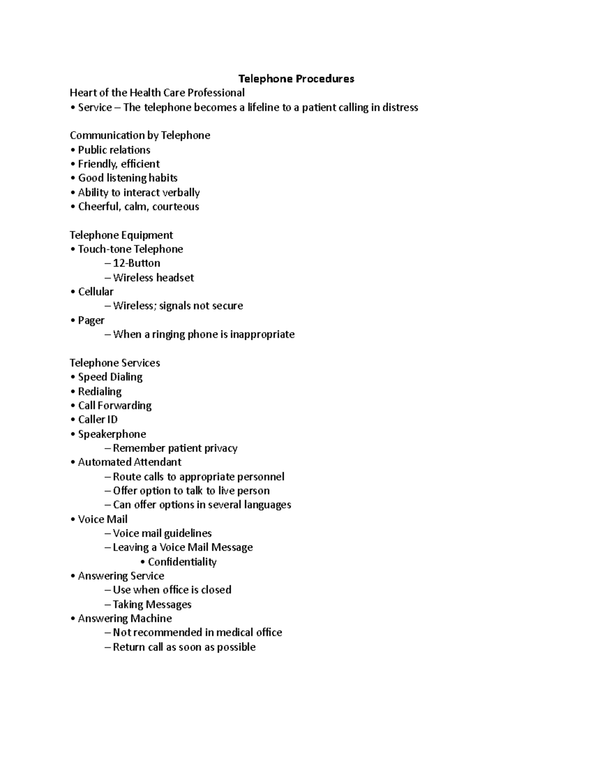 HE 250 Chpt. 6 notes To help future students get started Telephone