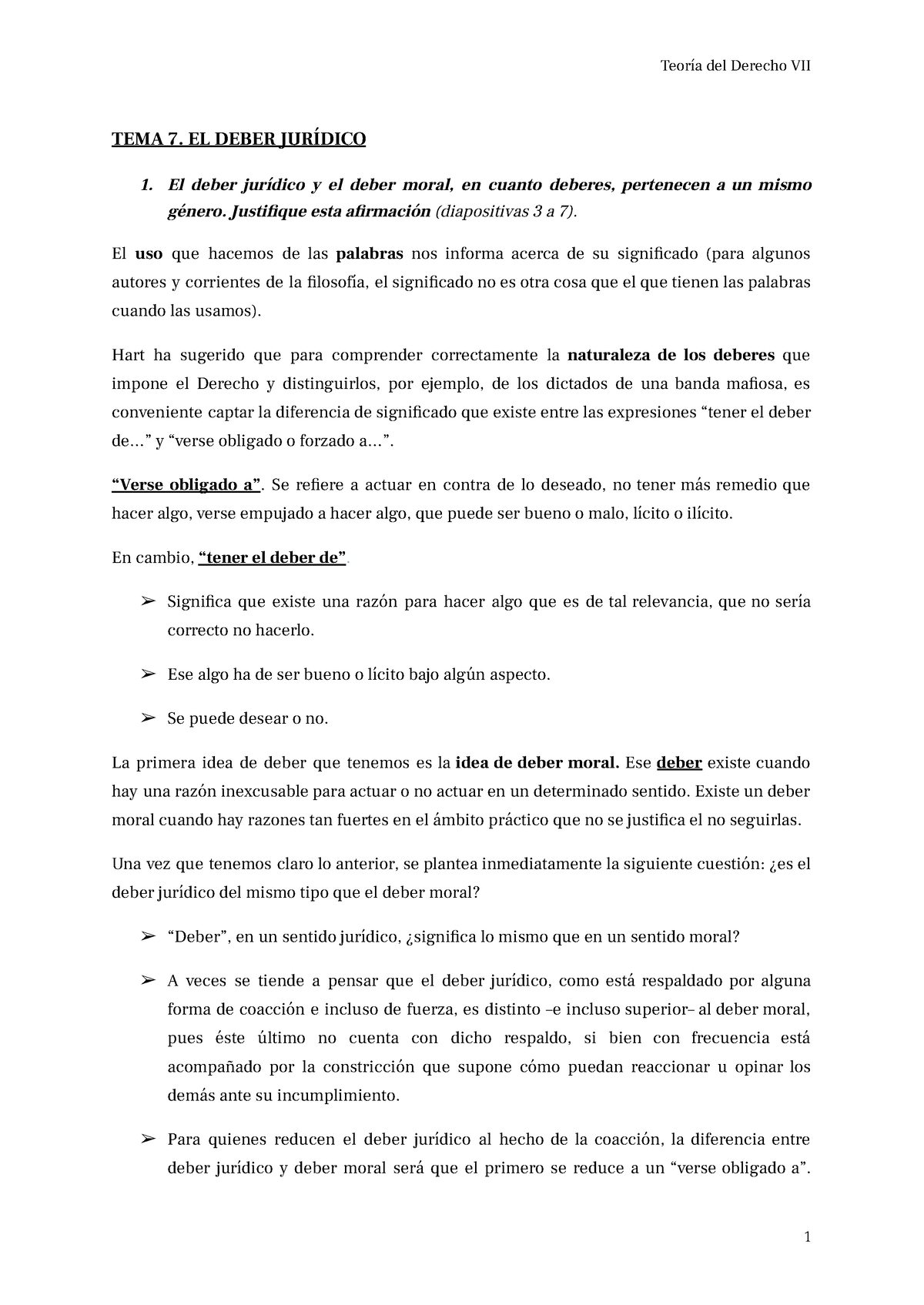 Tema 7. El Deber Jurídico - TEMA 7. EL DEBER JURÍDICO El Deber Jurídico ...