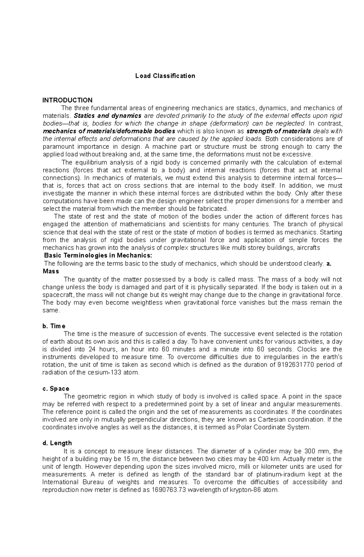 Load Classification - Load Classification INTRODUCTION The three