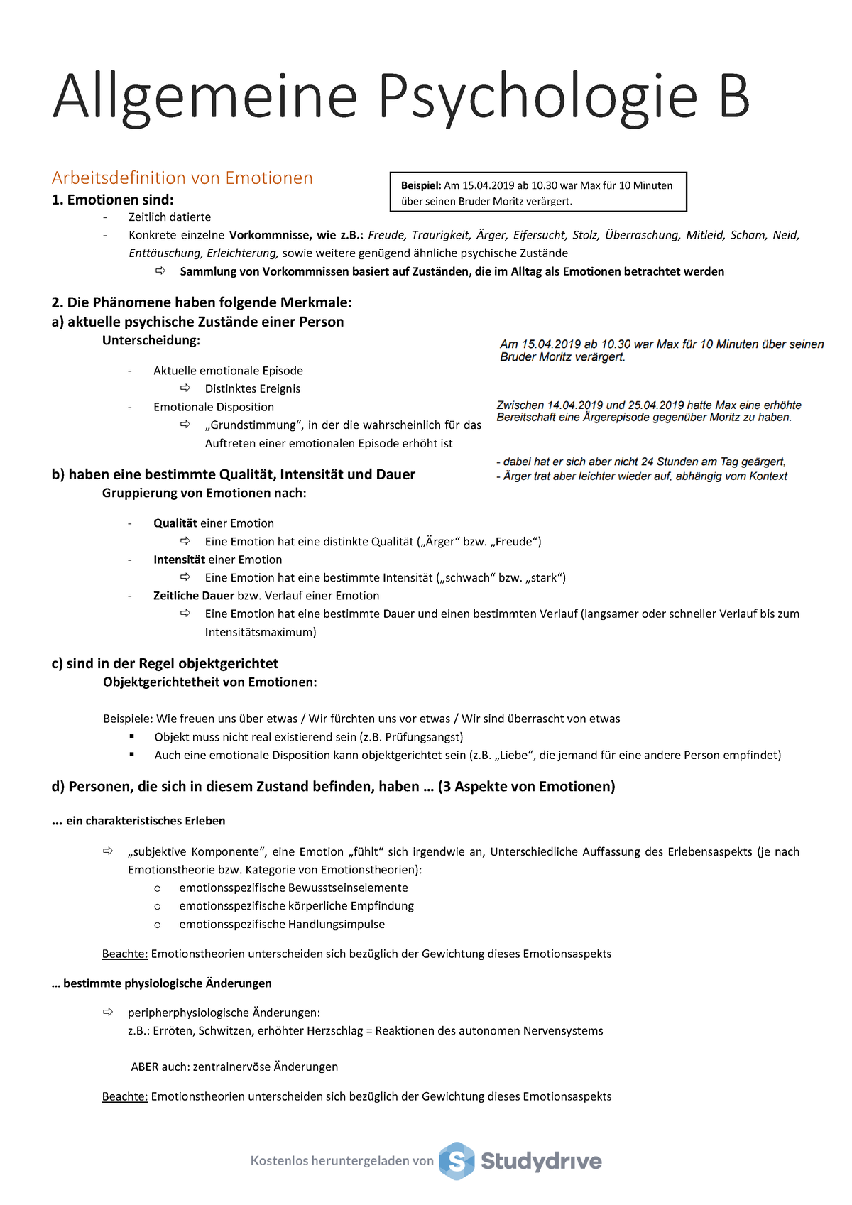 Allg. Psycho. B Zusammenfassung (ausführlich) + Klausurfragen ...