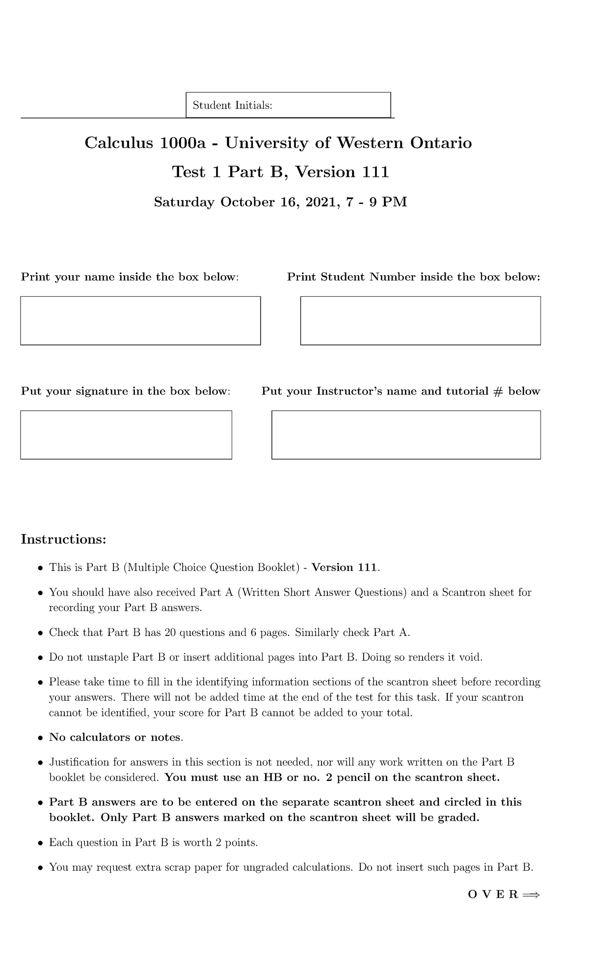 Term test 1a MC - mock to do for cs - Calculus 1000a - University of ...