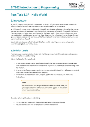 SIT102 Week 1 Assignment 3 - SIT102 Introduction to Programming Credit ...