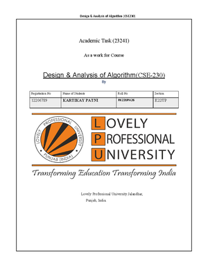 Anjana P Nair Daa Ca3 Answerkeys - Design & Analysis Of Algorithm 