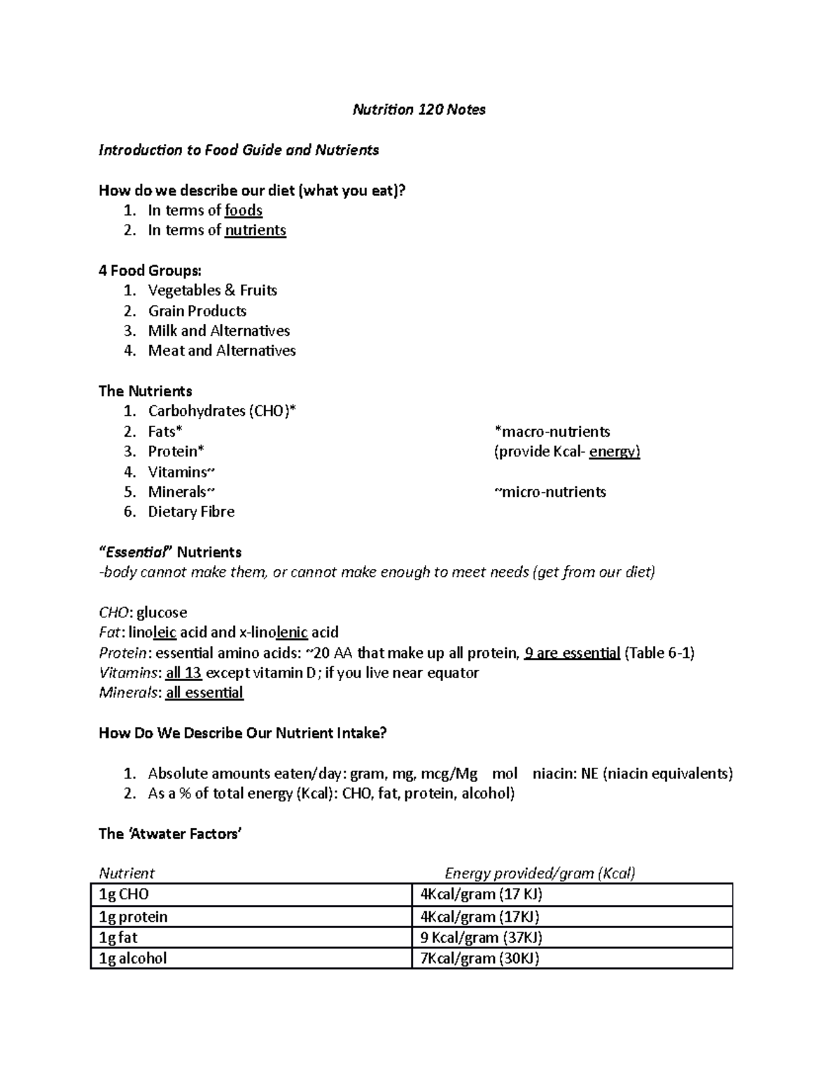 Nutrition 120 Notes - Nutrition 120 Notes Introduction To Food Guide ...