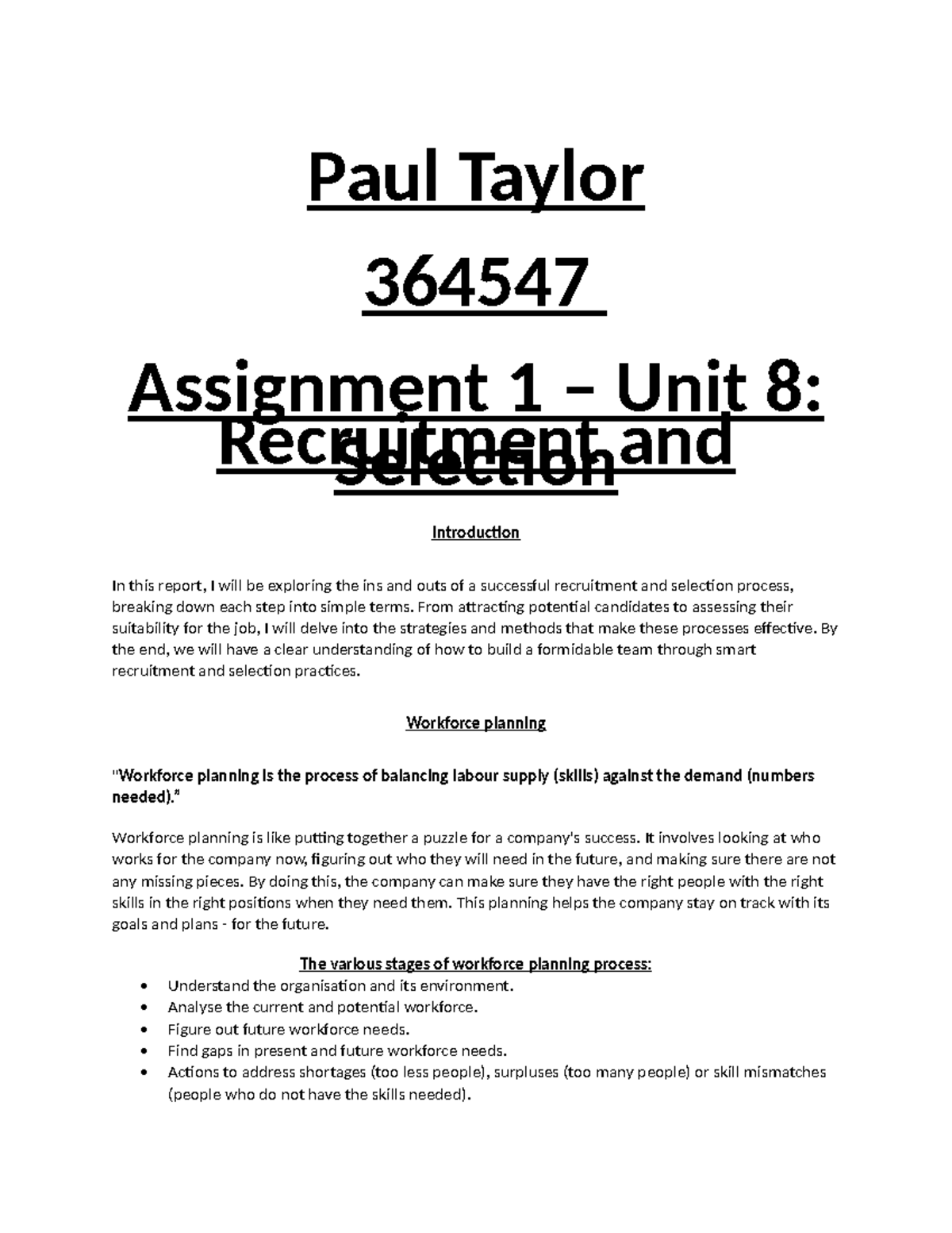 Assignment 1 Completed. – Unit 8 Recruitment and Selection 123 - Paul ...