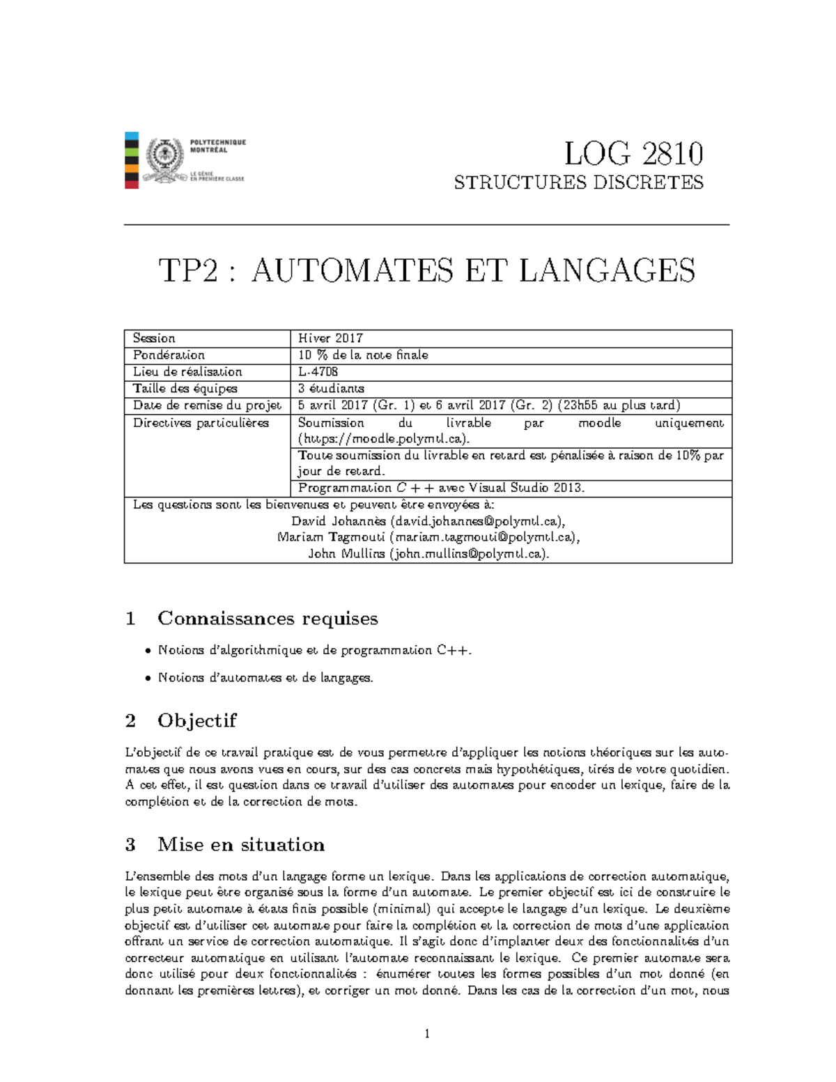 TP2-LOG2810 Correction - LOG 2810 STRUCTURES DISCRETES TP2 : AUTOMATES ...