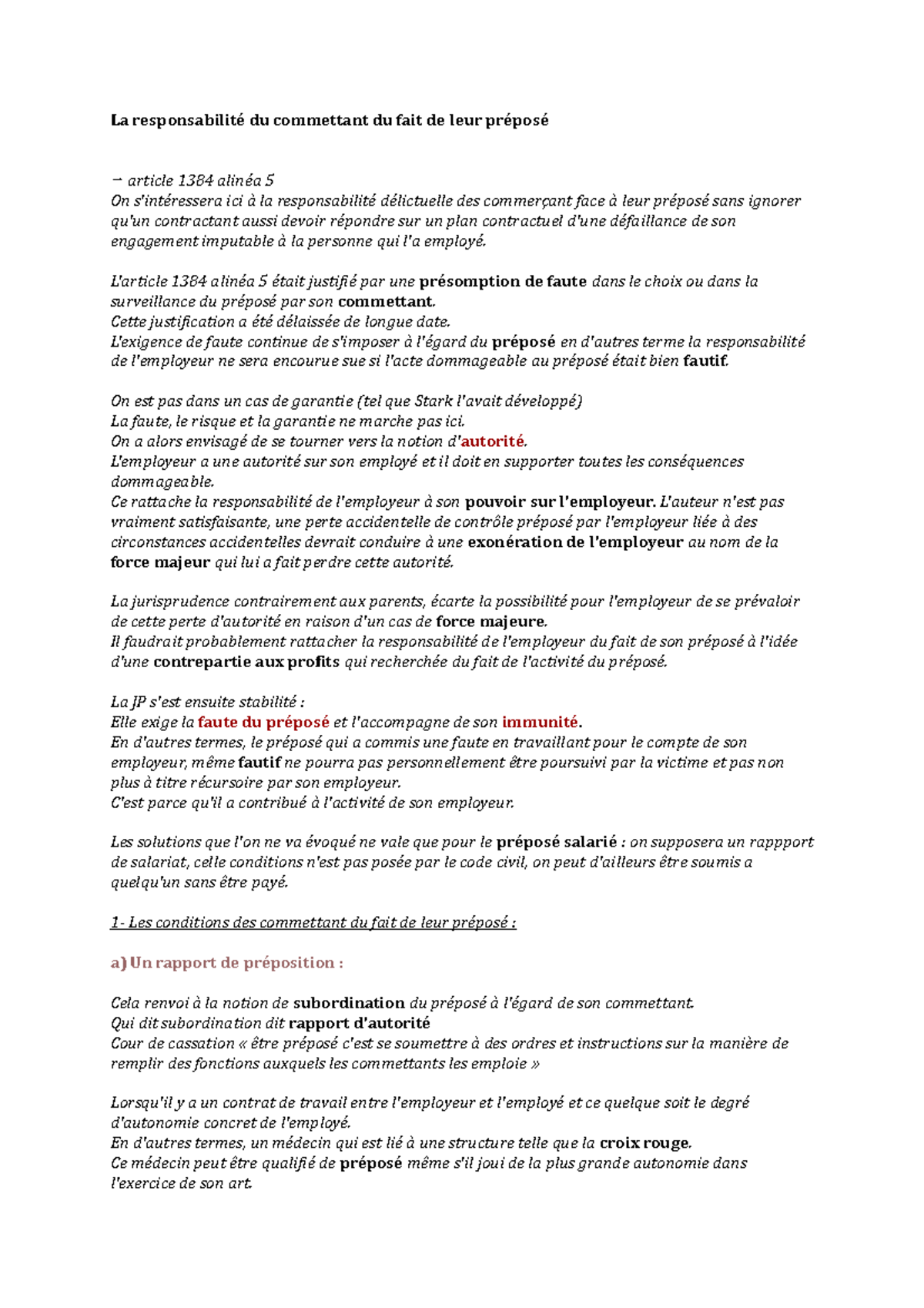 La Responsabilité Des Commettants Du Fait De Leurs Préposés