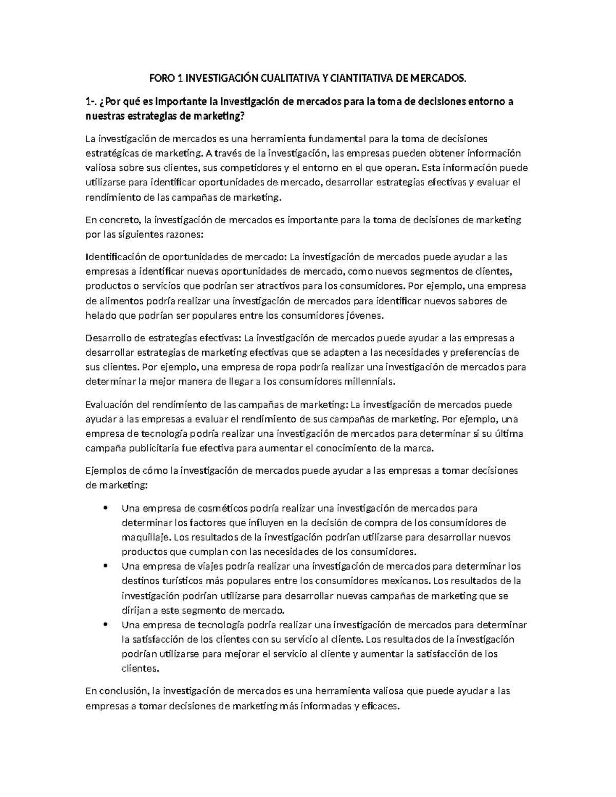 FORO 1 Investigación Cualitativa Y Ciantitativa DE Mercados - FORO 1 ...