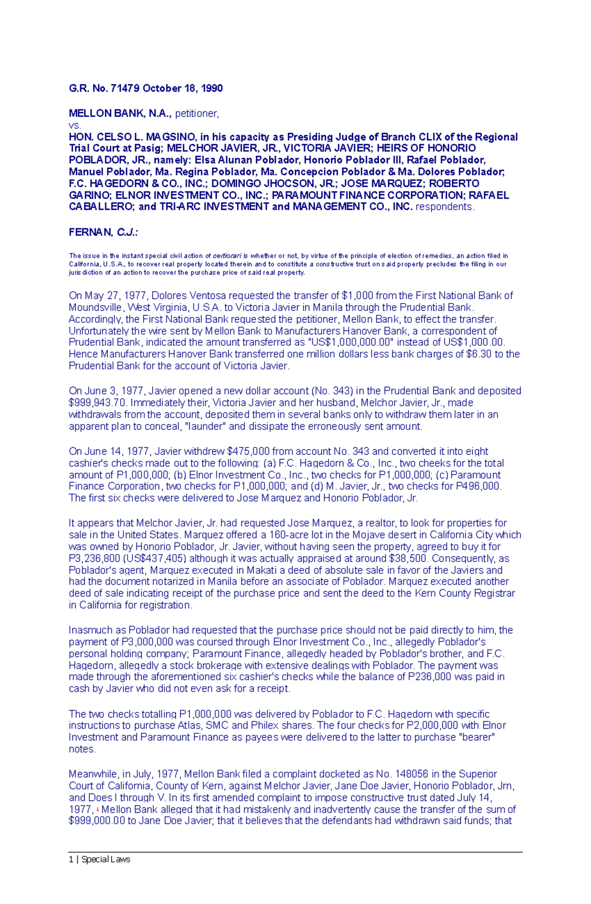 Case No 2 Mellon Bank vs Magsino G. No. 71479 October 18, 1990 MELLON