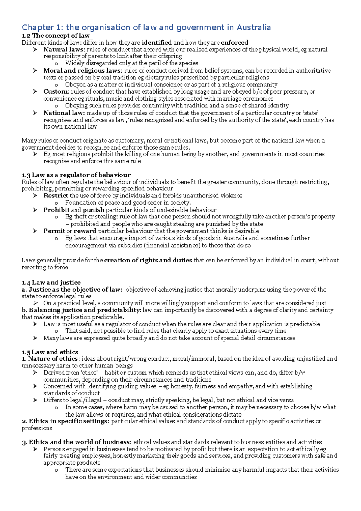 BLAW chapter 1 sum - Chapter 1: the organisation of law and government ...
