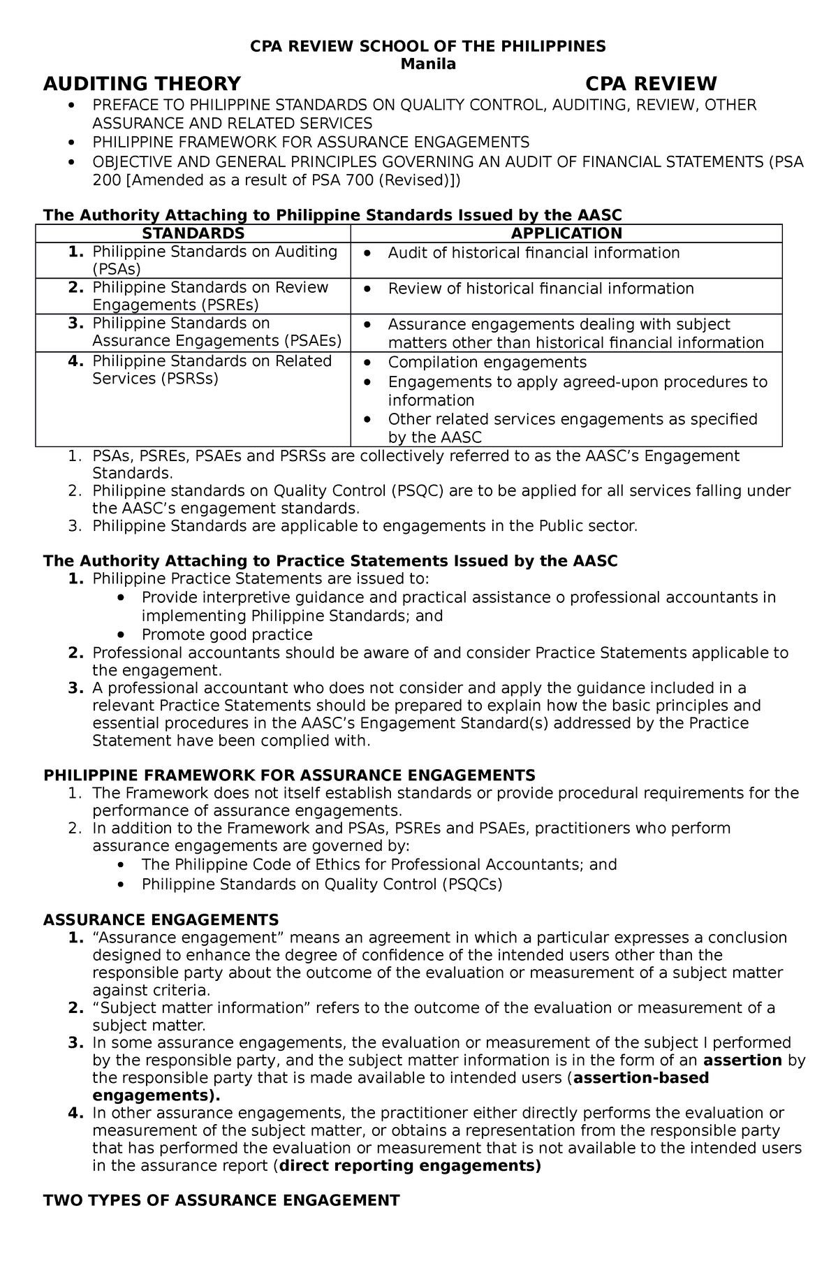 CPAR Auditing Theory II (Lecture) - CPA REVIEW SCHOOL OF THE ...