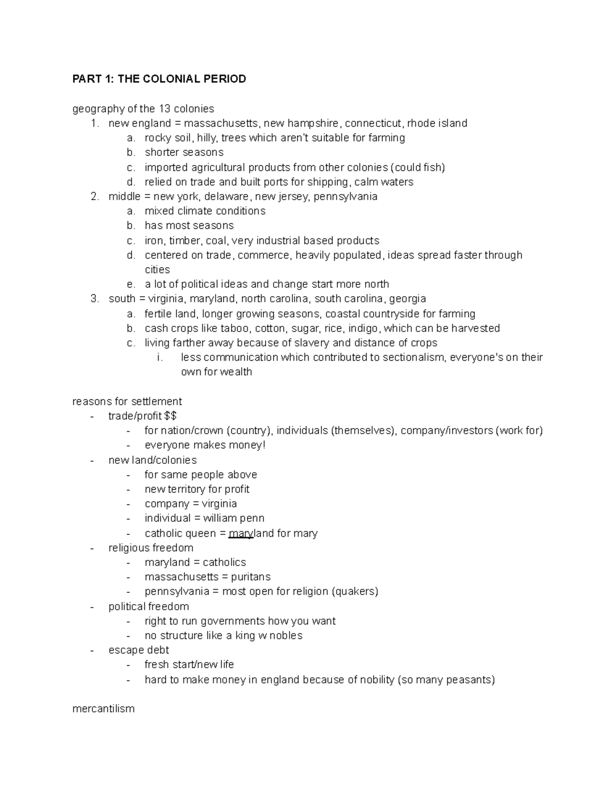 History study guide unit2 - PART 1: THE COLONIAL PERIOD geography of ...