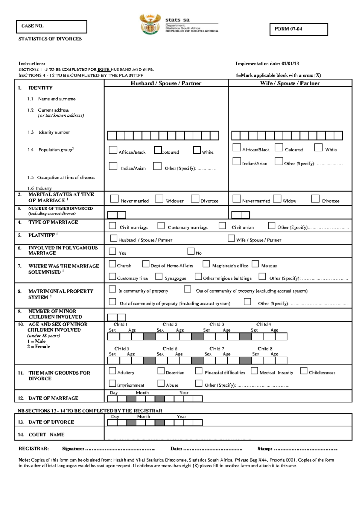 Divorces form 07-04 English - STATISTICS OF DIVORCES Instructions ...