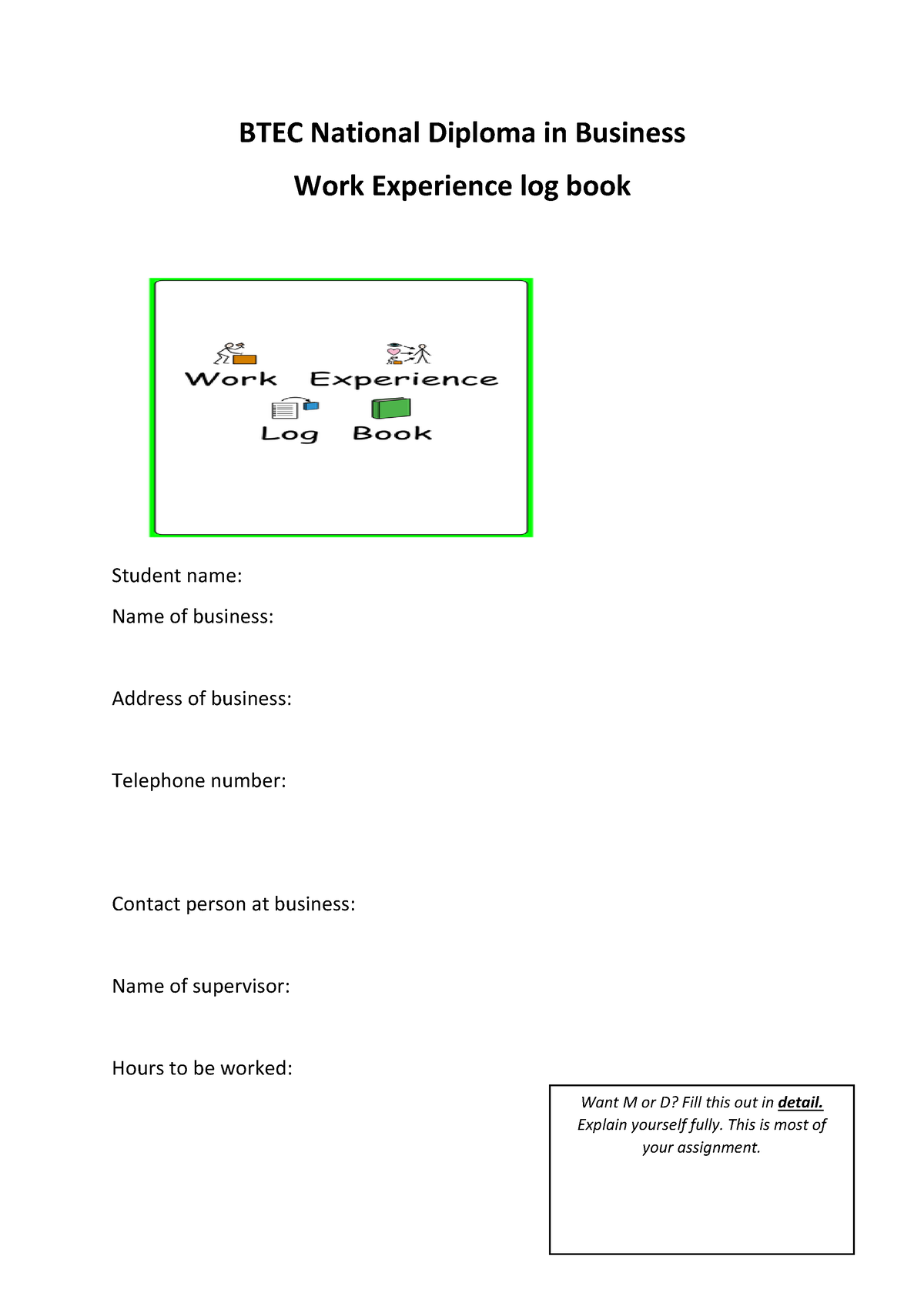 btec business level 3 unit 27 work experience assignment 2