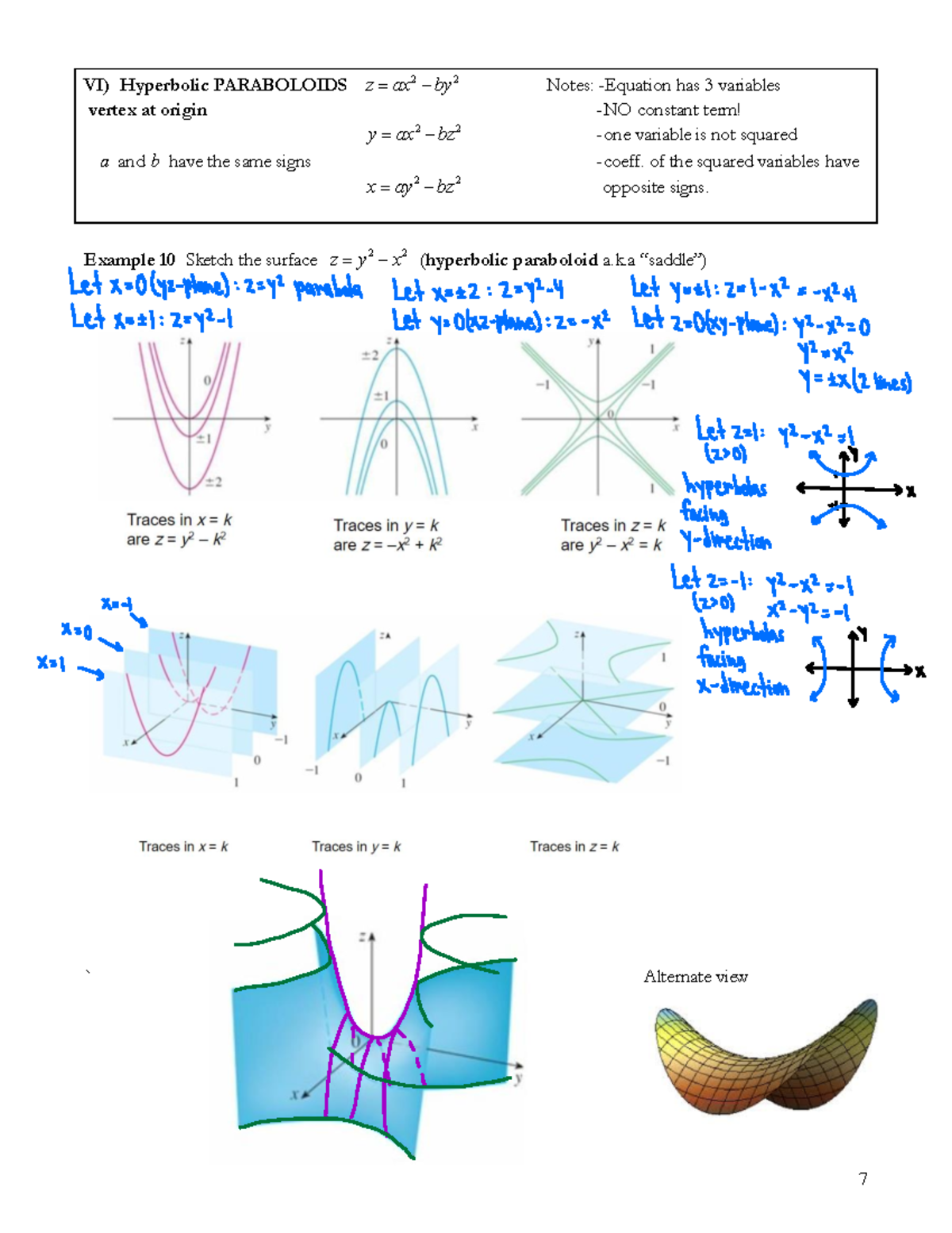 Hyperbolic Paraboloids 7 Vi Hyperbolic Paraboloids 2 2 Z Ax By 2 Notes Equation Has 3 5002