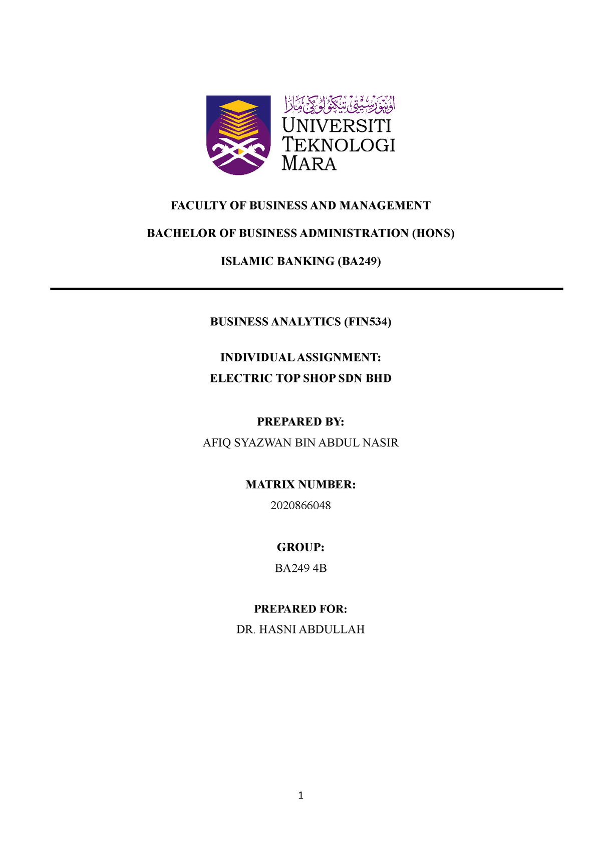 individual assignment fin534