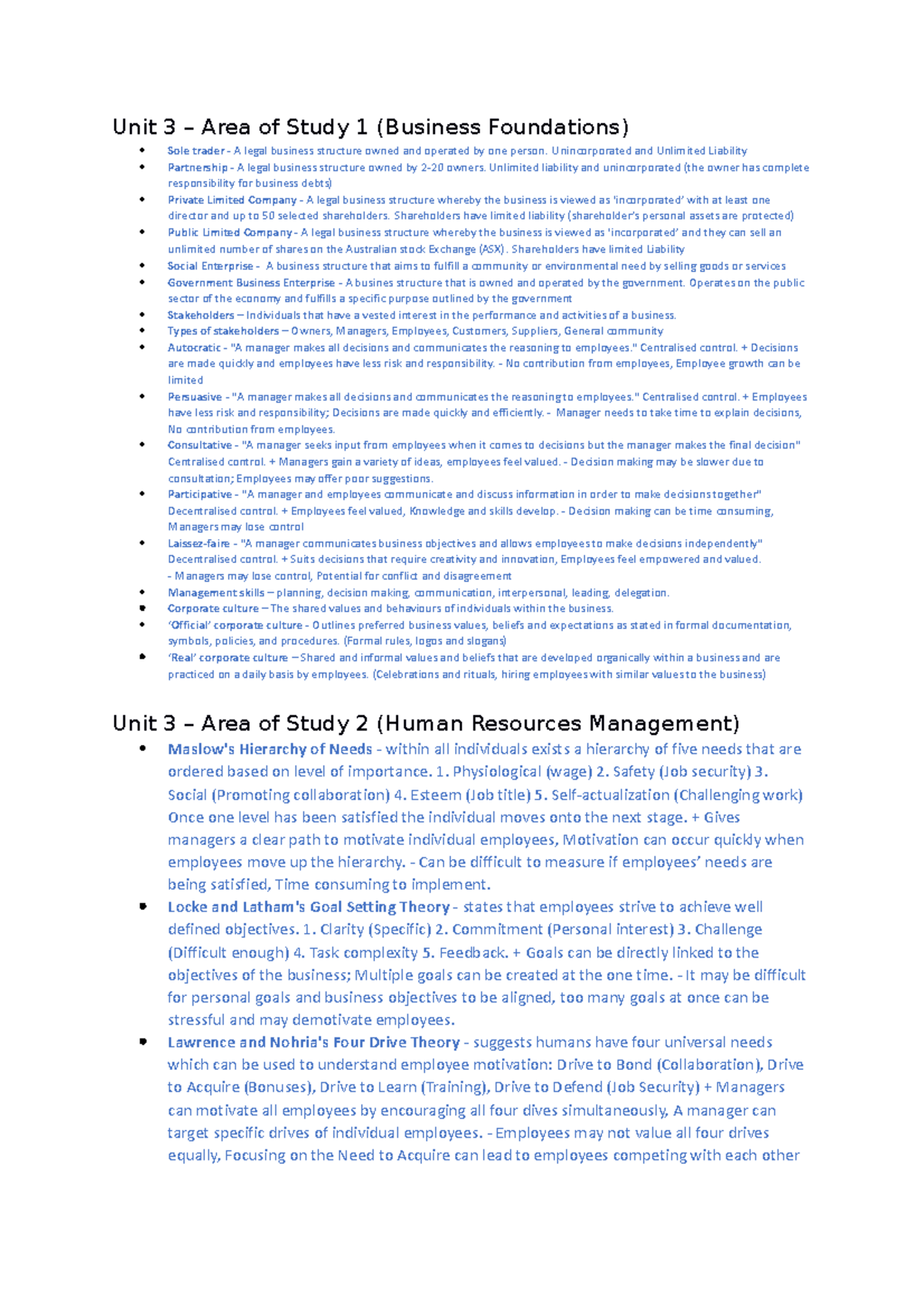 Business Management - Exam Revision - Unit 3 – Area of Study 1 ...