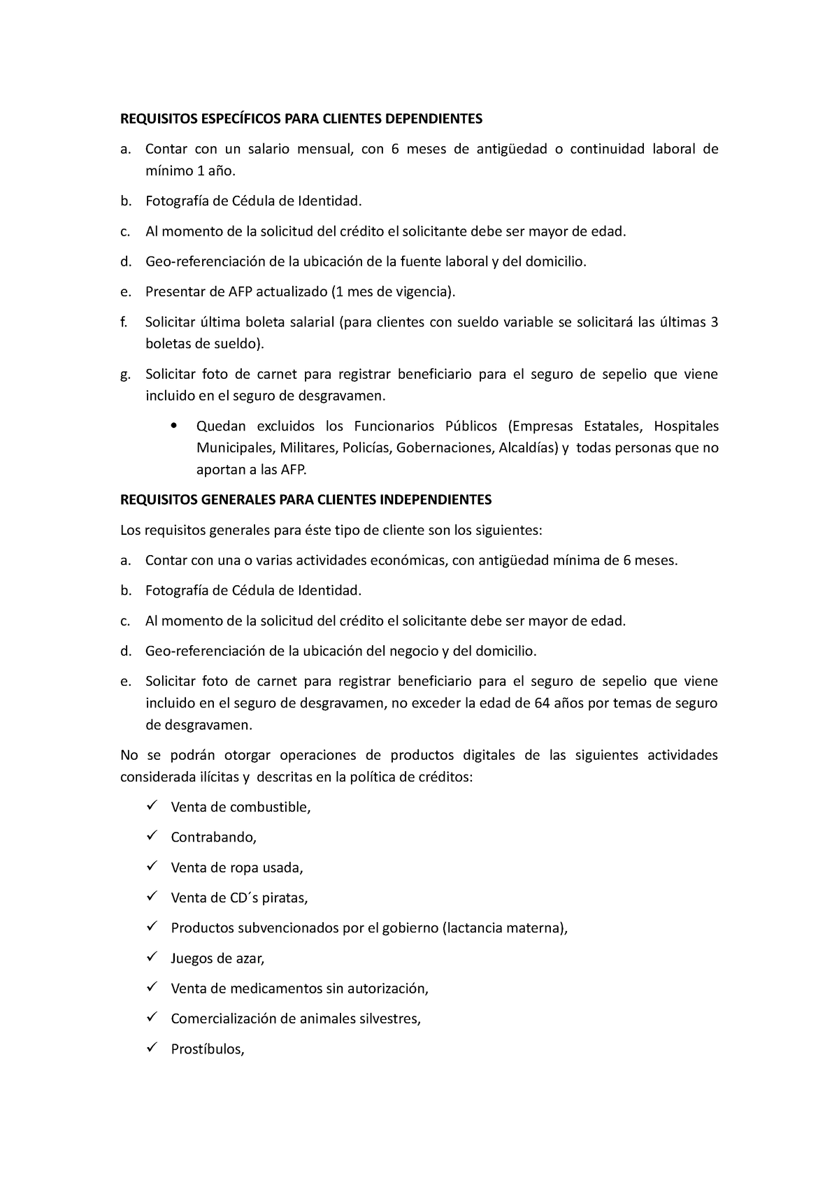 Requisitos Específicos - REQUISITOS ESPECÍFICOS PARA CLIENTES ...