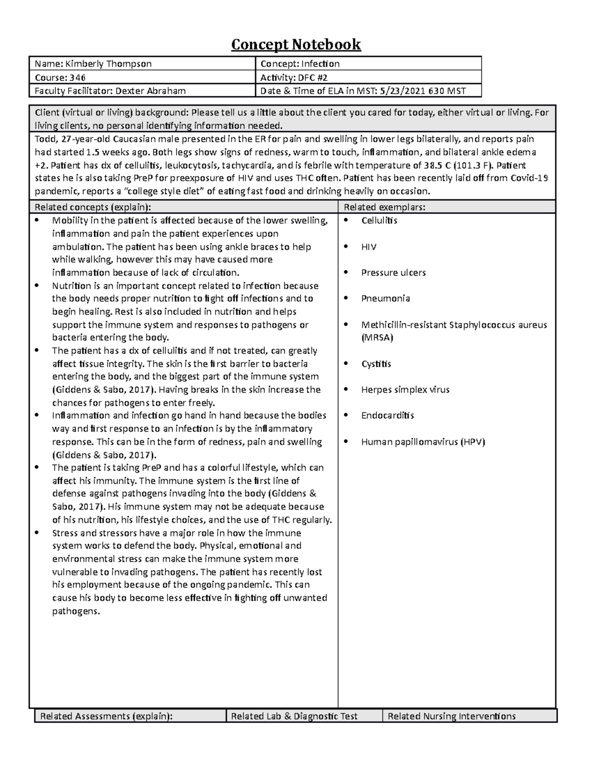 Infection DFC #2 - virtual assignment during clinical time - Concept ...