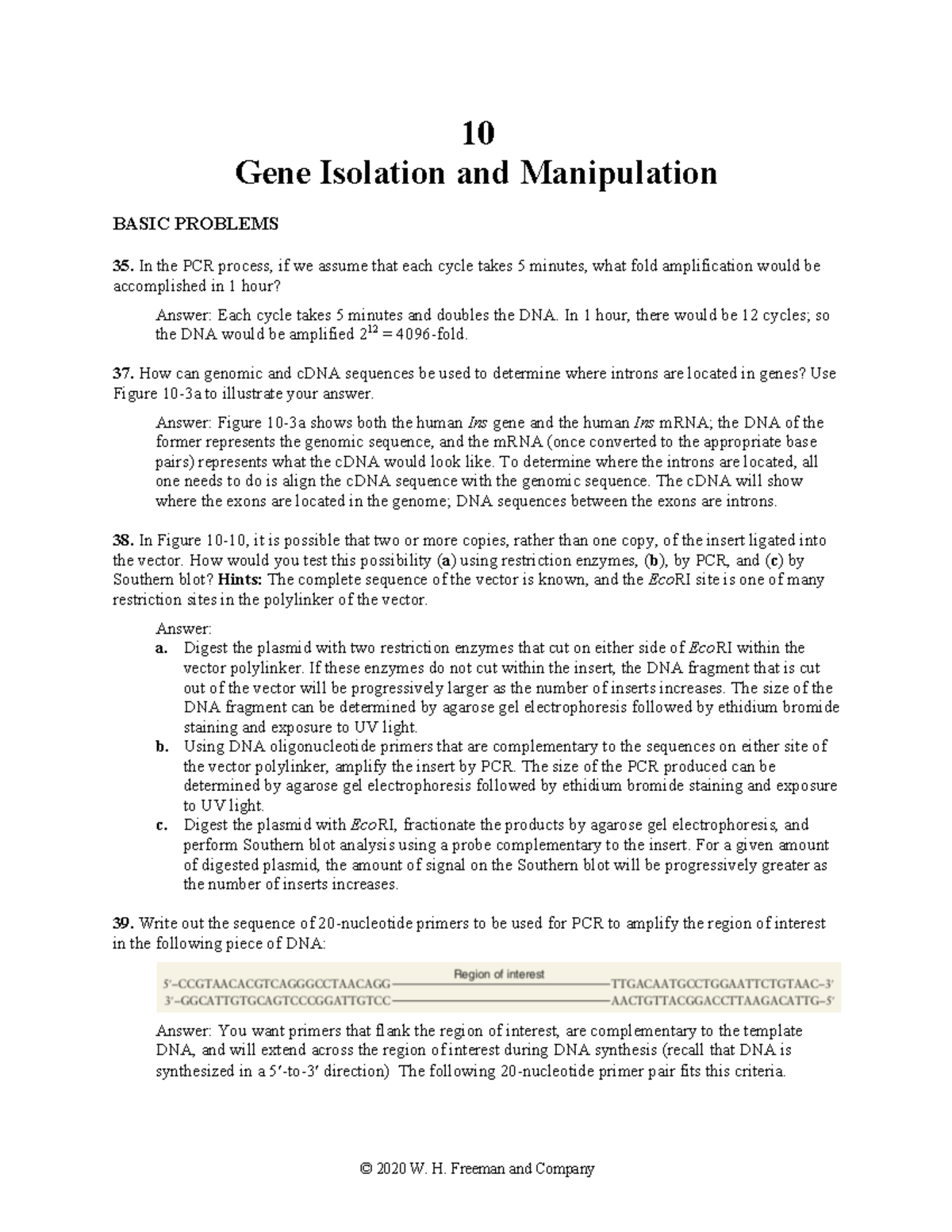 Assigned Problems and Answers (Ch.10) - 10 Gene Isolation and ...