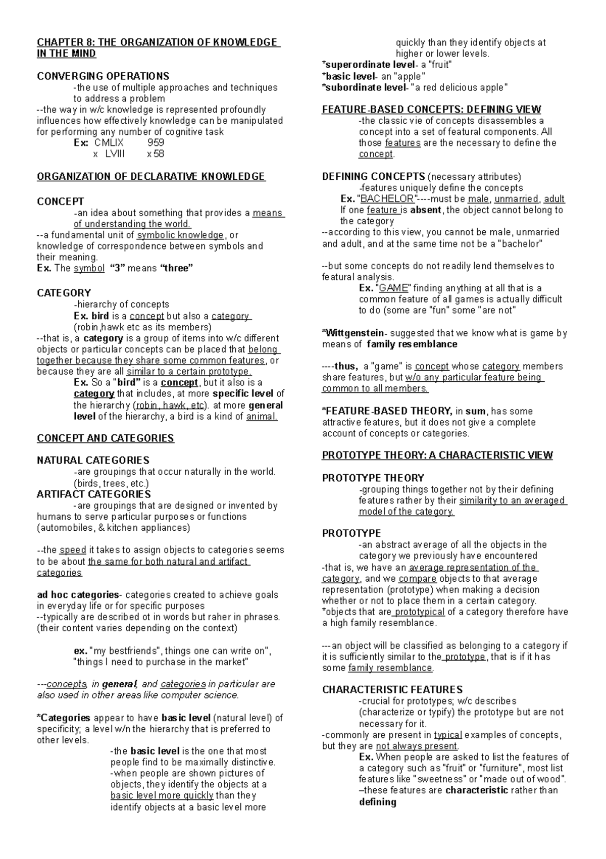 Cognitive Psychology chapter 8 notes - CHAPTER 8: THE ORGANIZATION OF ...