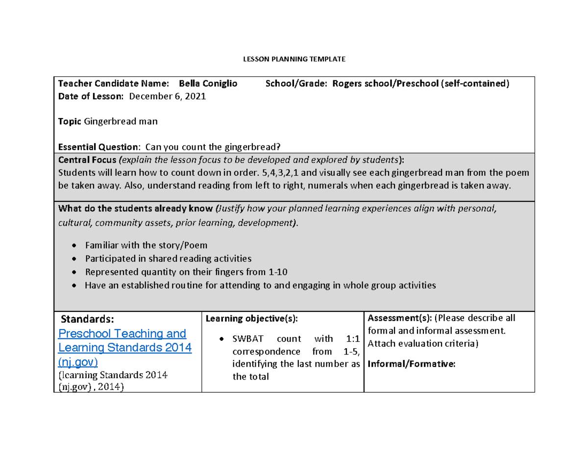 Bella Coniglio Lesson Planning Template - LESSON PLANNING TEMPLATE ...