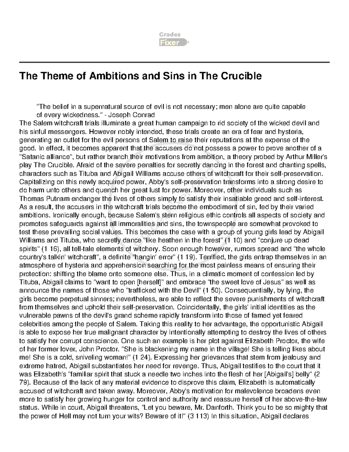 The Theme of Ambitions and Sins in The Crucible - " - Joseph Conrad The ...