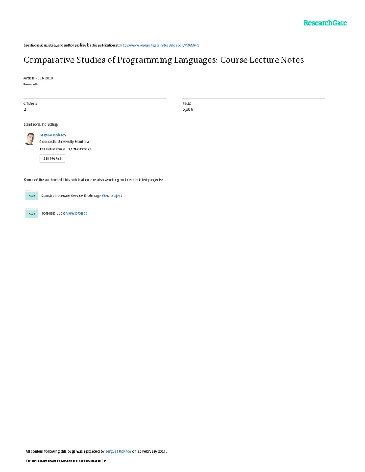 Comparative Studies of Programming Languages Cours - See discussions ...