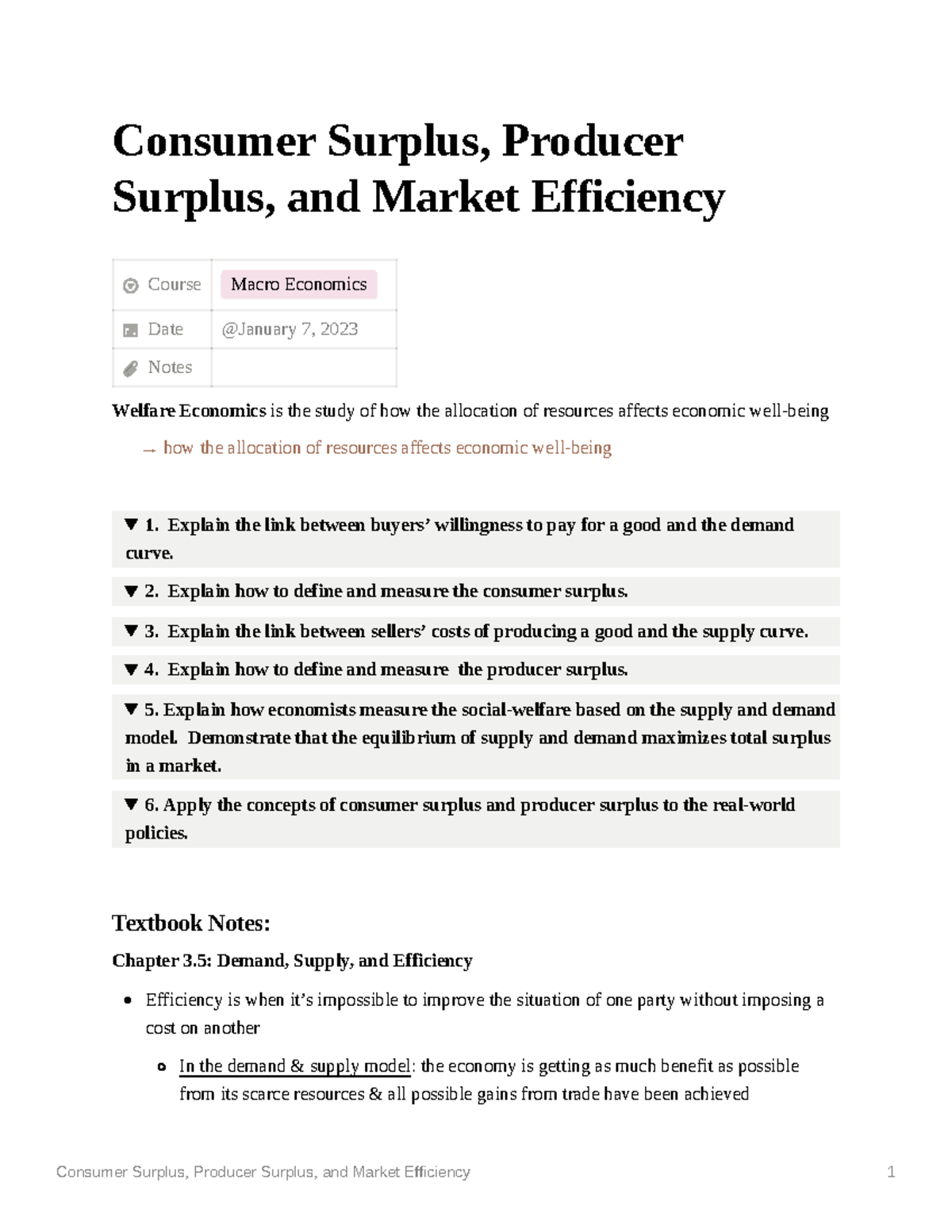 Module 3: Consumer Surplus Producer Surplus and Market Efficiency ...