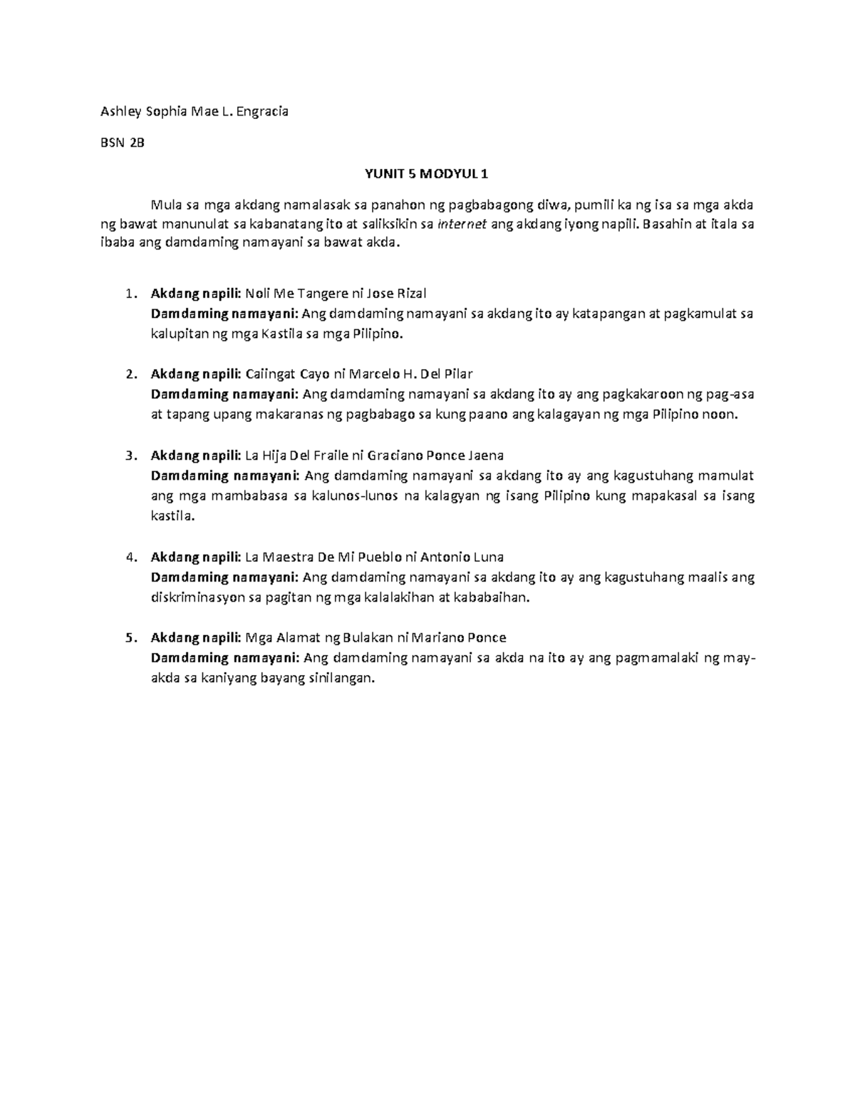 Takdang Gawain 6 - Ashley Sophia Mae L. Engracia BSN 2B YUNIT 5 MODYUL ...